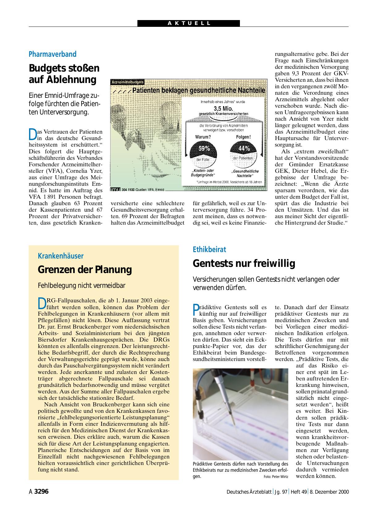 Vorschauseite 1: Ethikbeirat: Gentests nur freiwillig
