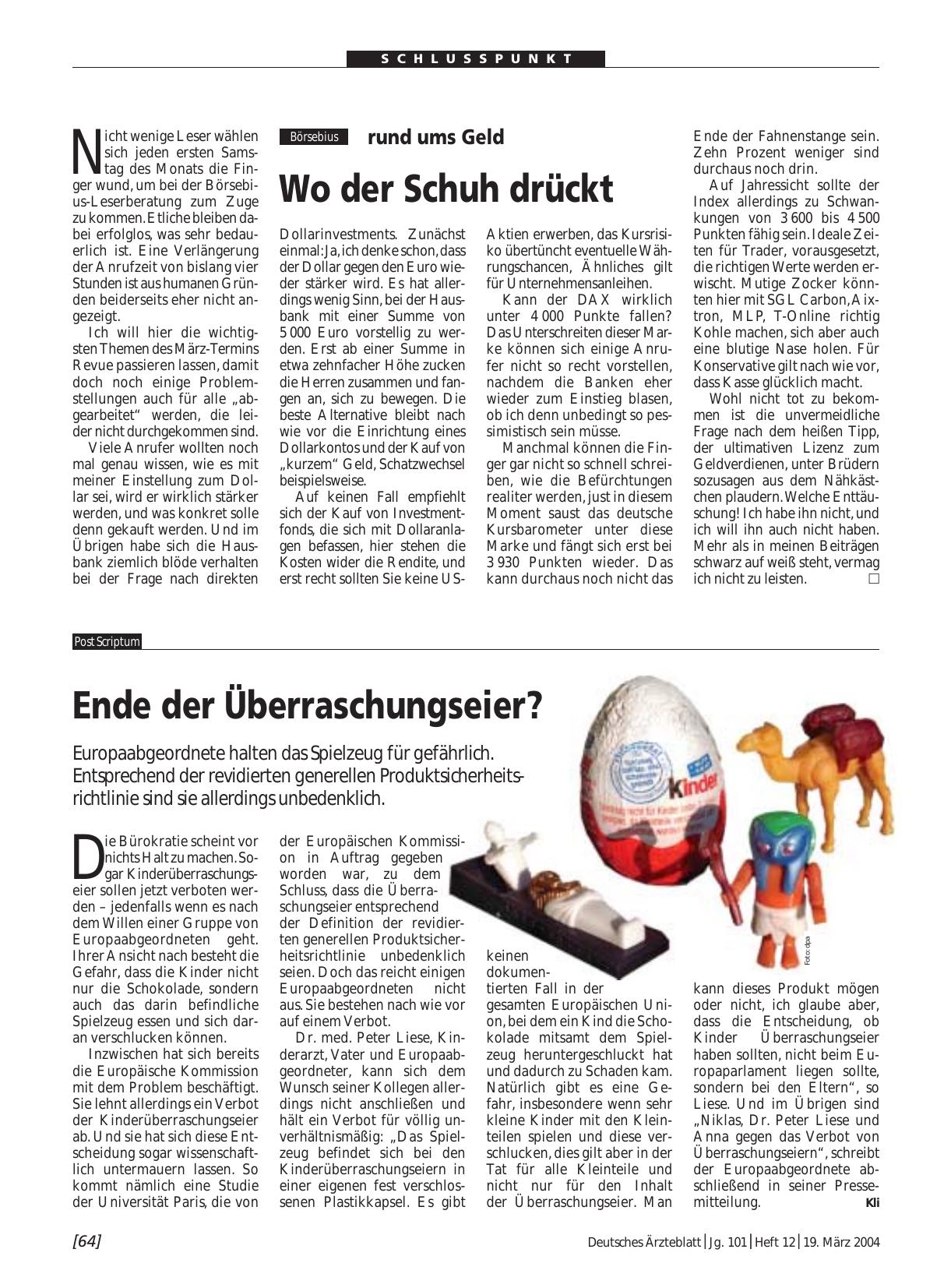 Vorschauseite 1: Ende der Überraschungseier?