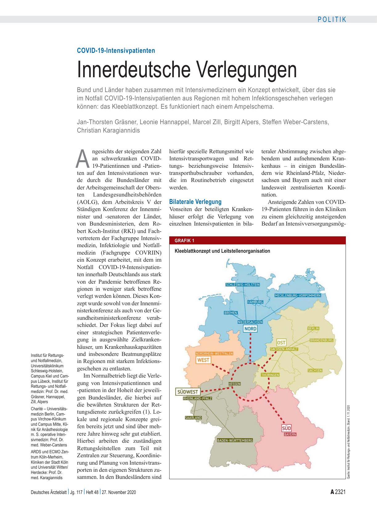 Vorschauseite 1: COVID-19-Intensivpatienten: Innerdeutsche Verlegungen