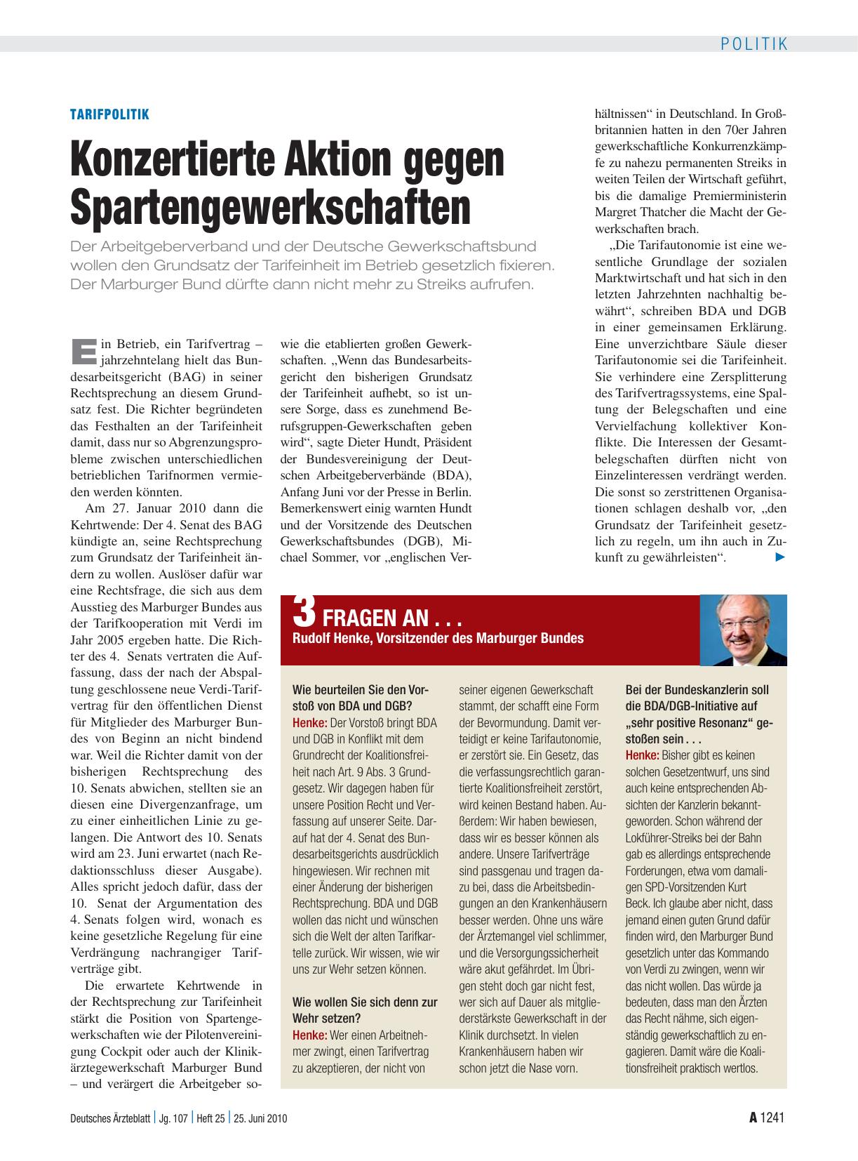 Vorschauseite 1: Tarifpolitik: Konzertierte Aktion gegen Spartengewerkschaften