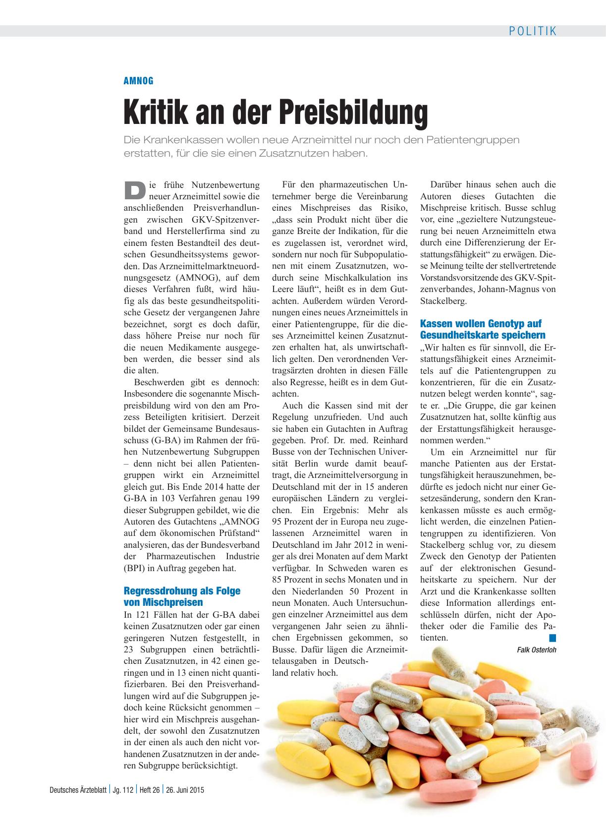Vorschauseite 1: AMNOG: Kritik an der Preisbildung