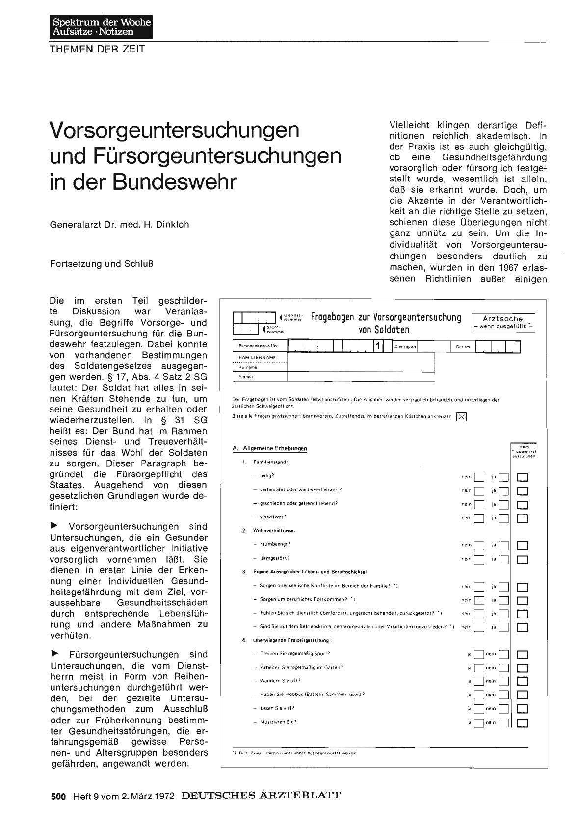 Vorschauseite 1: Vorsorgeuntersuchungen und Fürsorgeuntersuchungen in der Bundeswehr