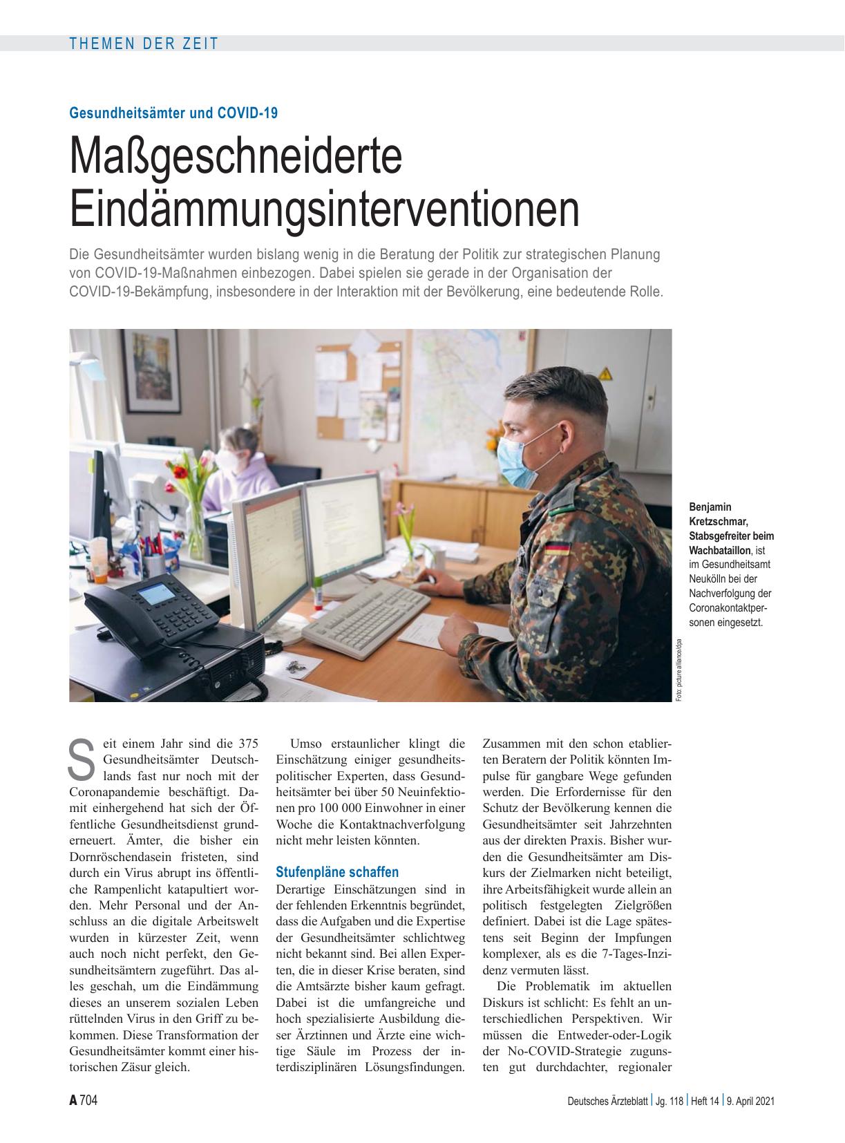 Vorschauseite 1: Gesundheitsämter und COVID-19: Maßgeschneiderte Eindämmungsinterventionen