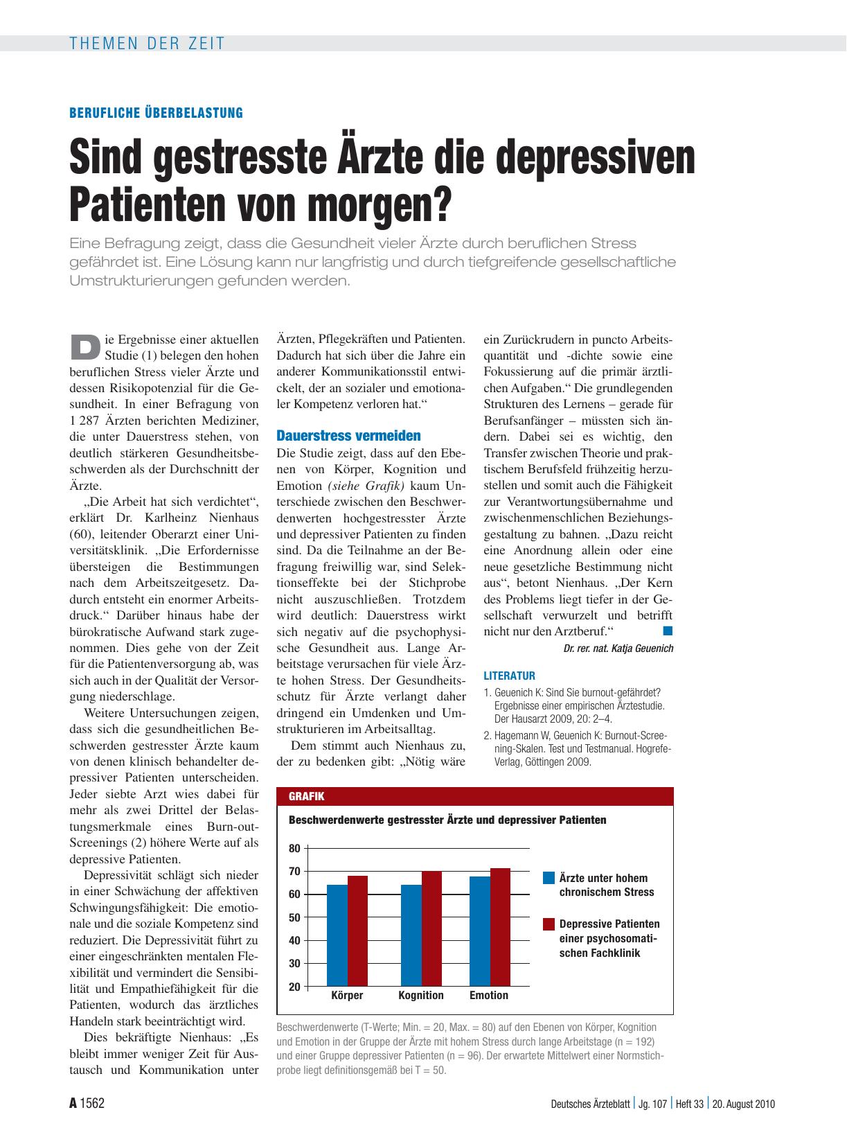 Vorschauseite 1: Berufliche Überbelastung: Sind gestresste Ärzte die depressiven Patienten von morgen?