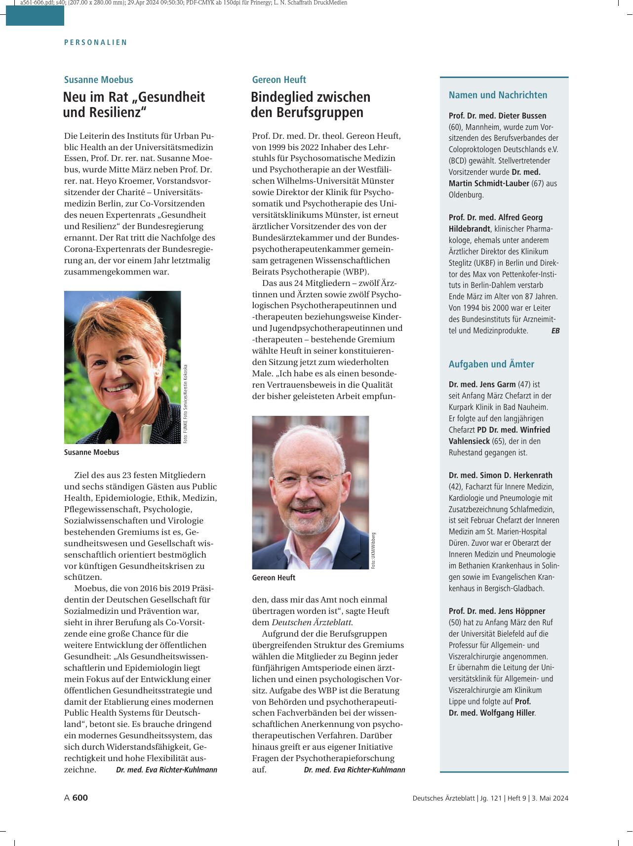 Vorschauseite 1: Namen und Nachrichten / Aufgaben und Ämter