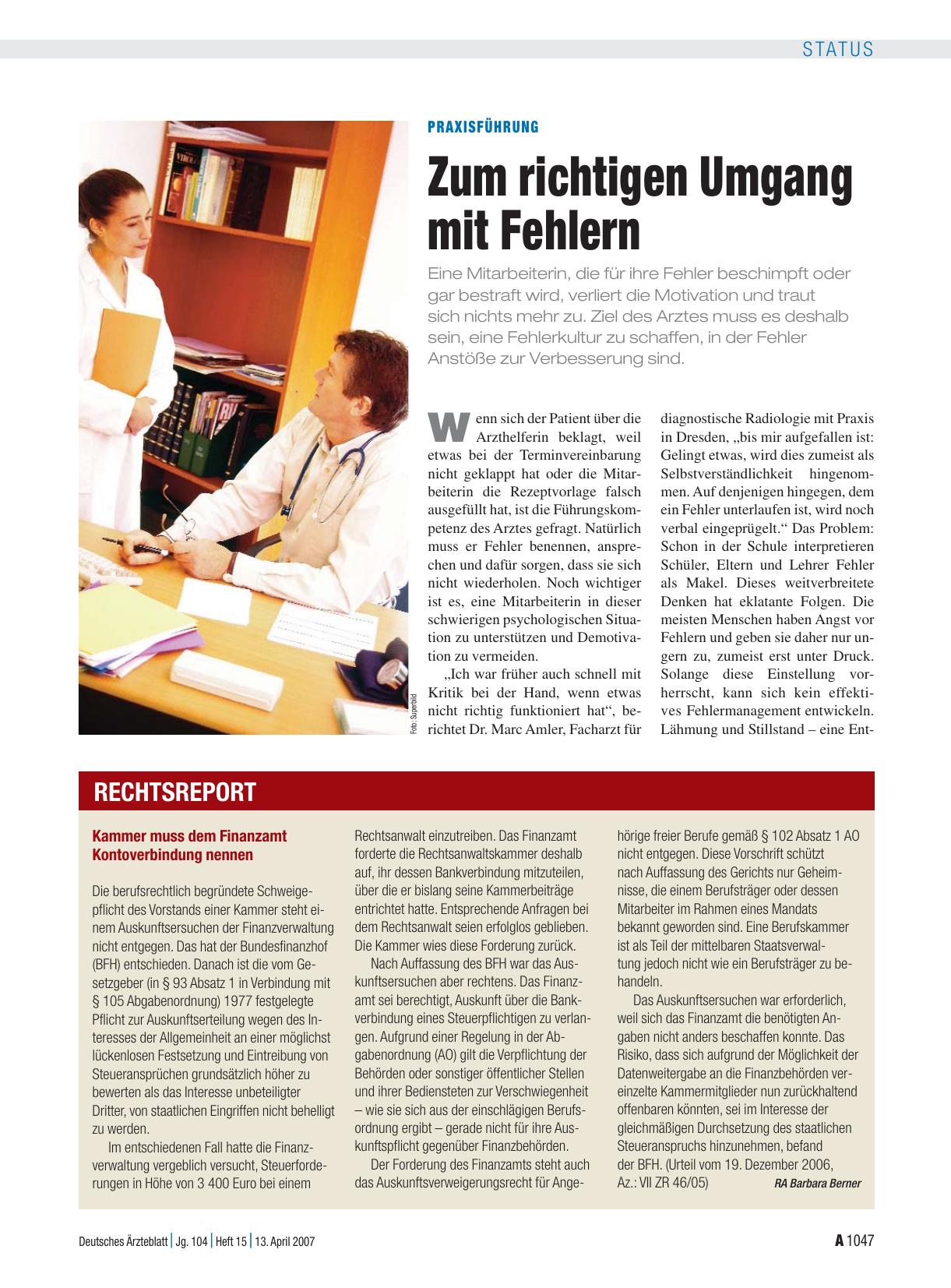 Vorschauseite 1: Kammer muss dem Finanzamt Kontoverbindung nennen