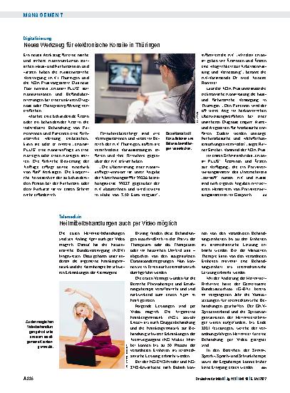 Vorschauseite 1: Telemedizin: Heilmittelbehandlungen auch per Video möglich