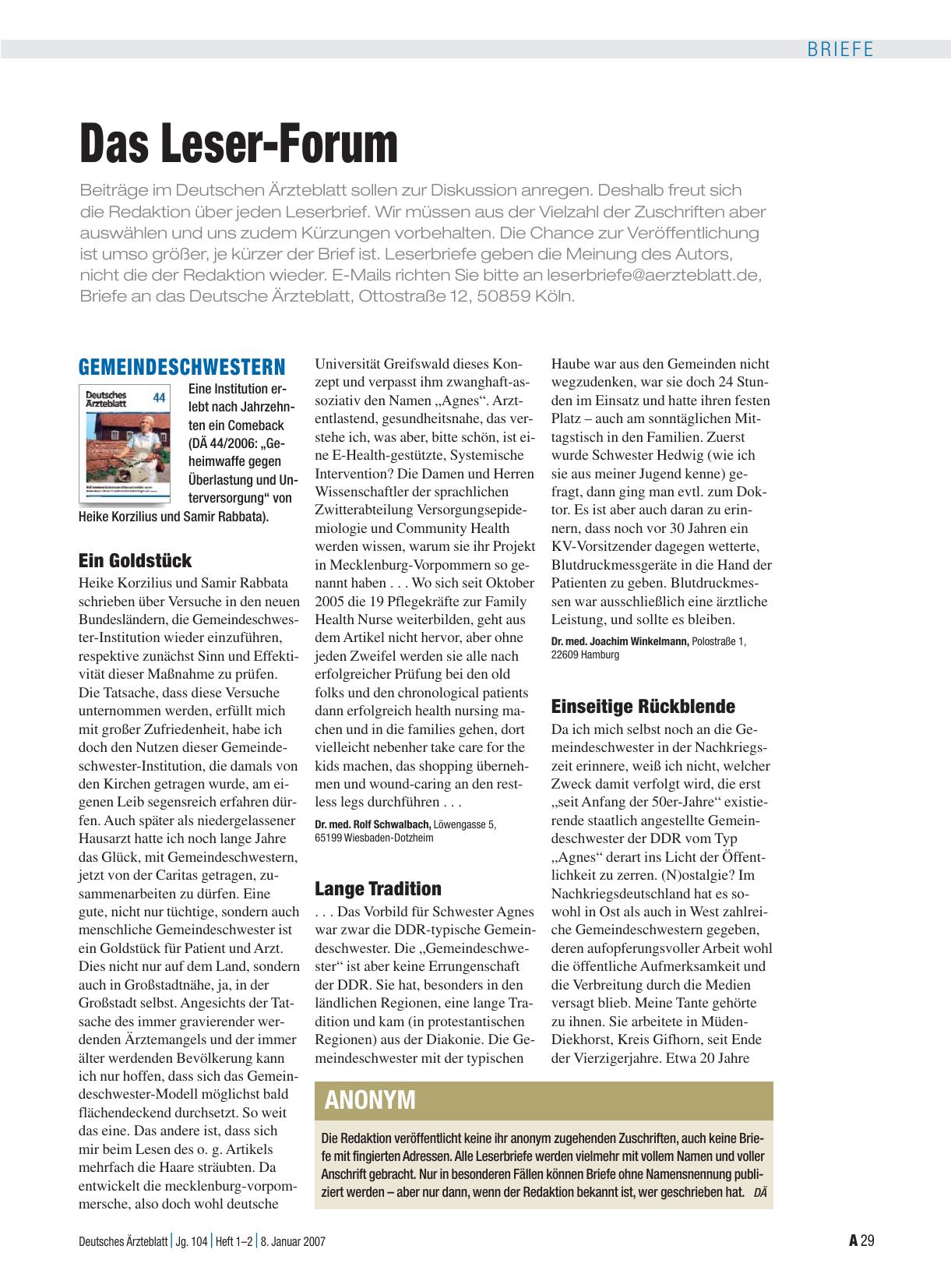 Vorschauseite 1: Gemeindeschwestern: Lange Tradition
