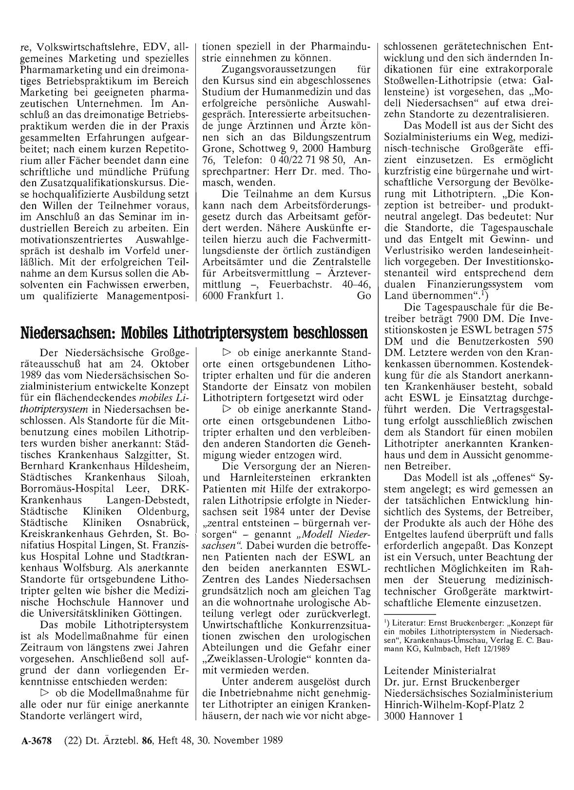 Vorschauseite 1: Niedersachsen: Mobiles Lithotriptersystem beschlossen