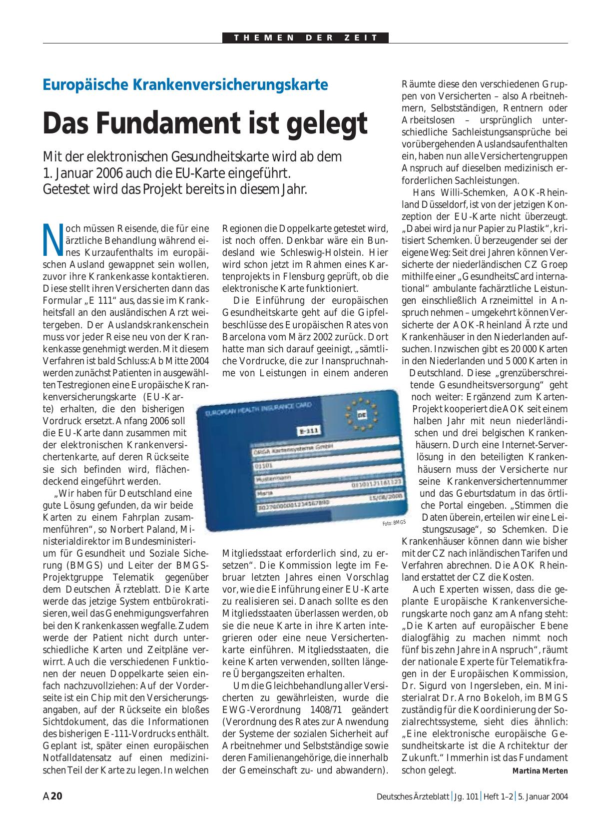 Vorschauseite 1: Europäische Krankenversicherungskarte: Das Fundament ist gelegt