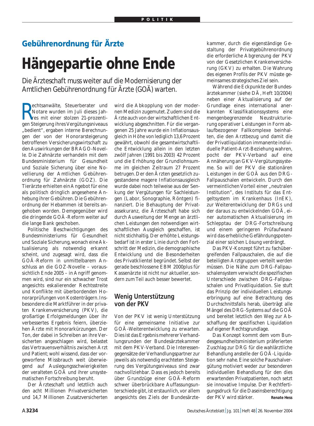 Vorschauseite 1: Gebührenordnung für Ärzte: Hängepartie ohne Ende