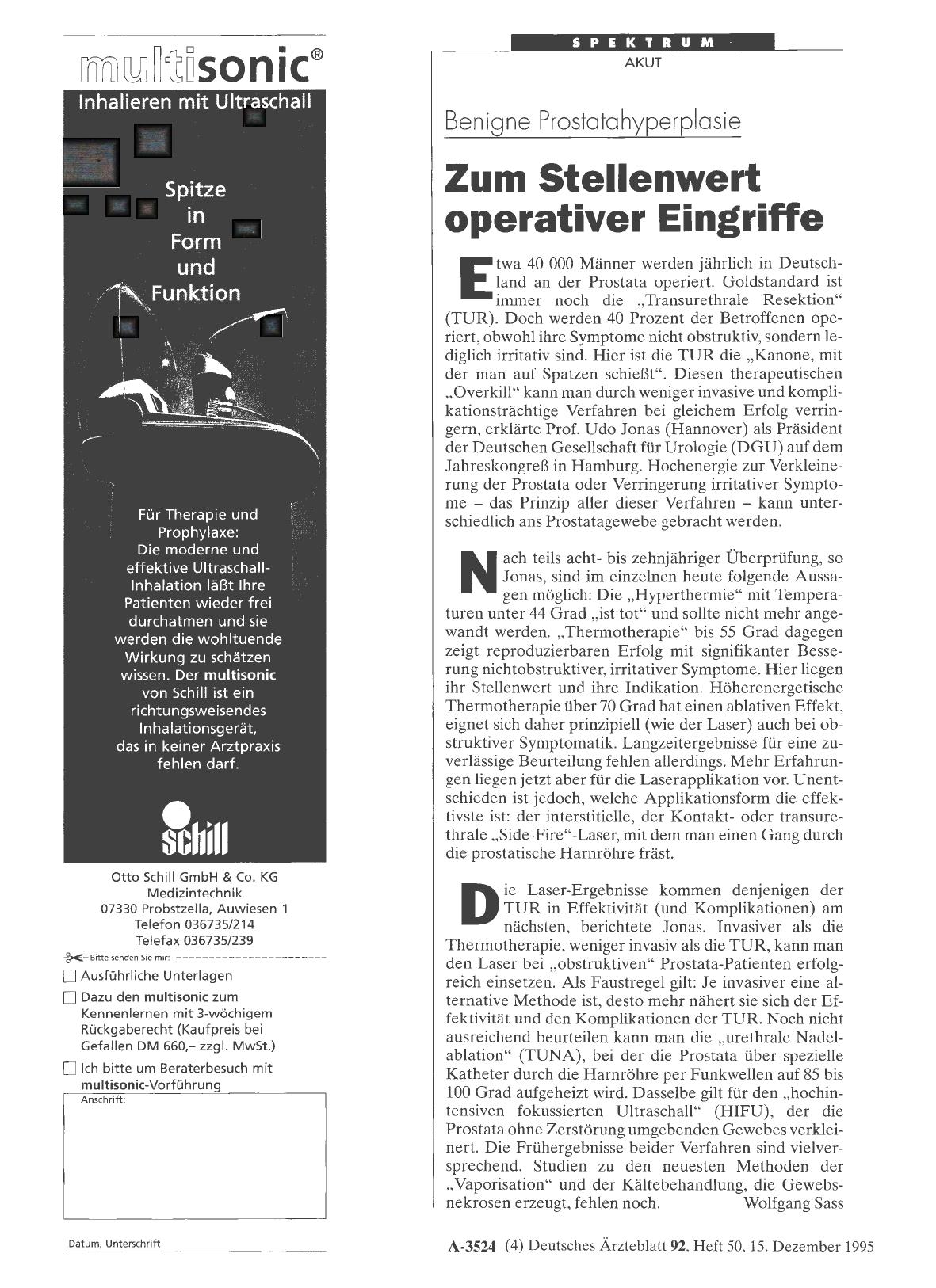 Vorschauseite 1: Benigne Prostatahyperolasie: Zum Stellenwert operativer Eingriffe