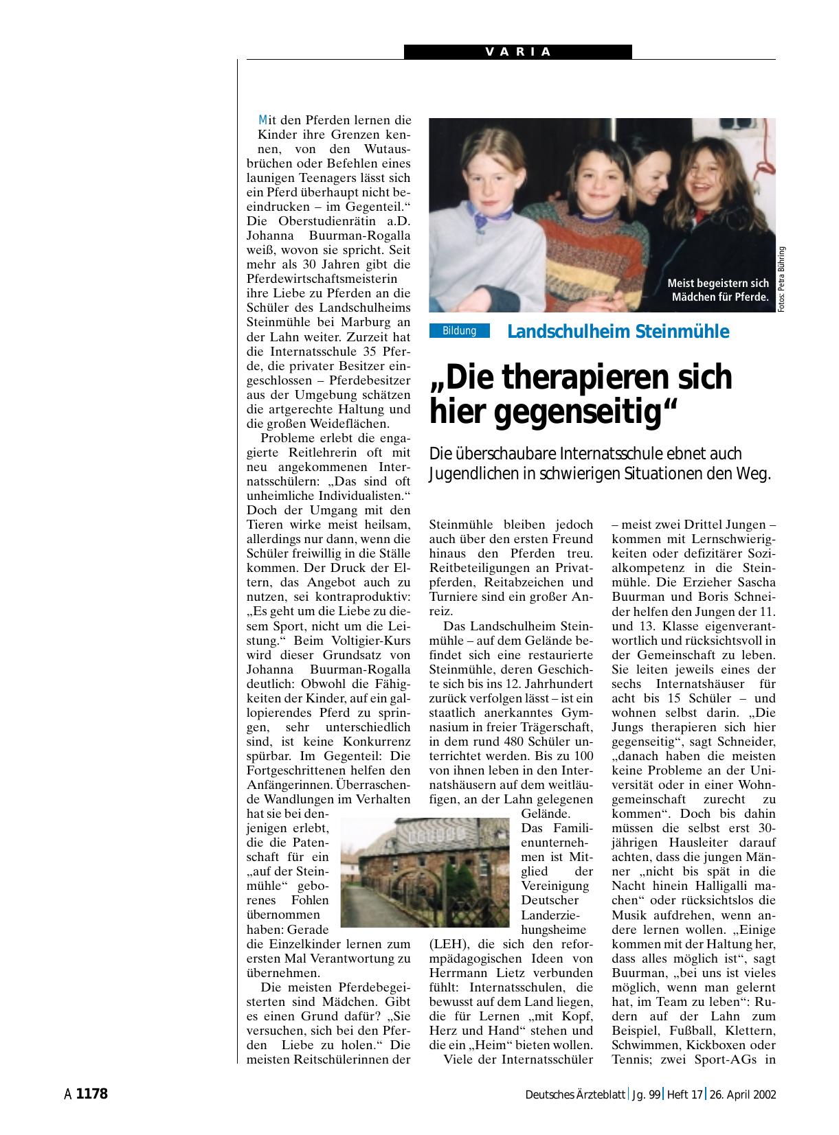Vorschauseite 1: Landschulheim Steinmühle: „Die therapieren sich hier gegenseitig“
