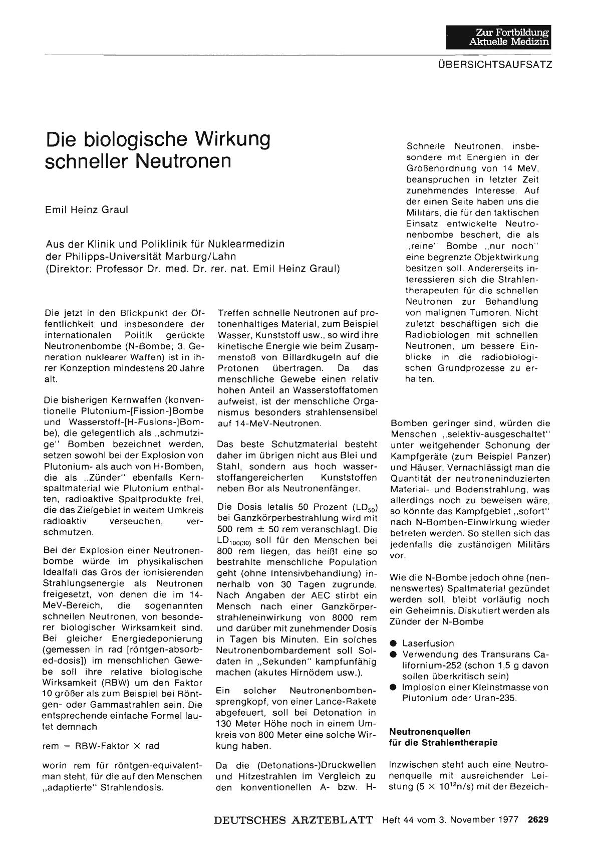 Vorschauseite 1: Die biologische Wirkung schneller Neutronen