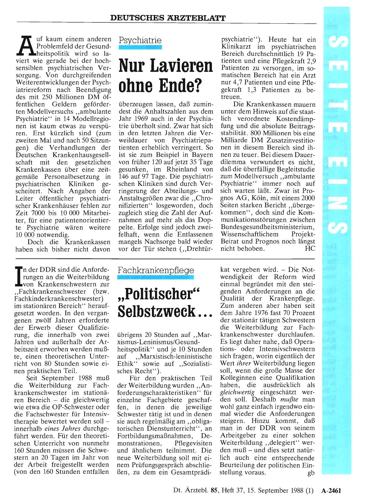 Vorschauseite 1: Psychiatrie: Nur Lavieren ohne Ende?