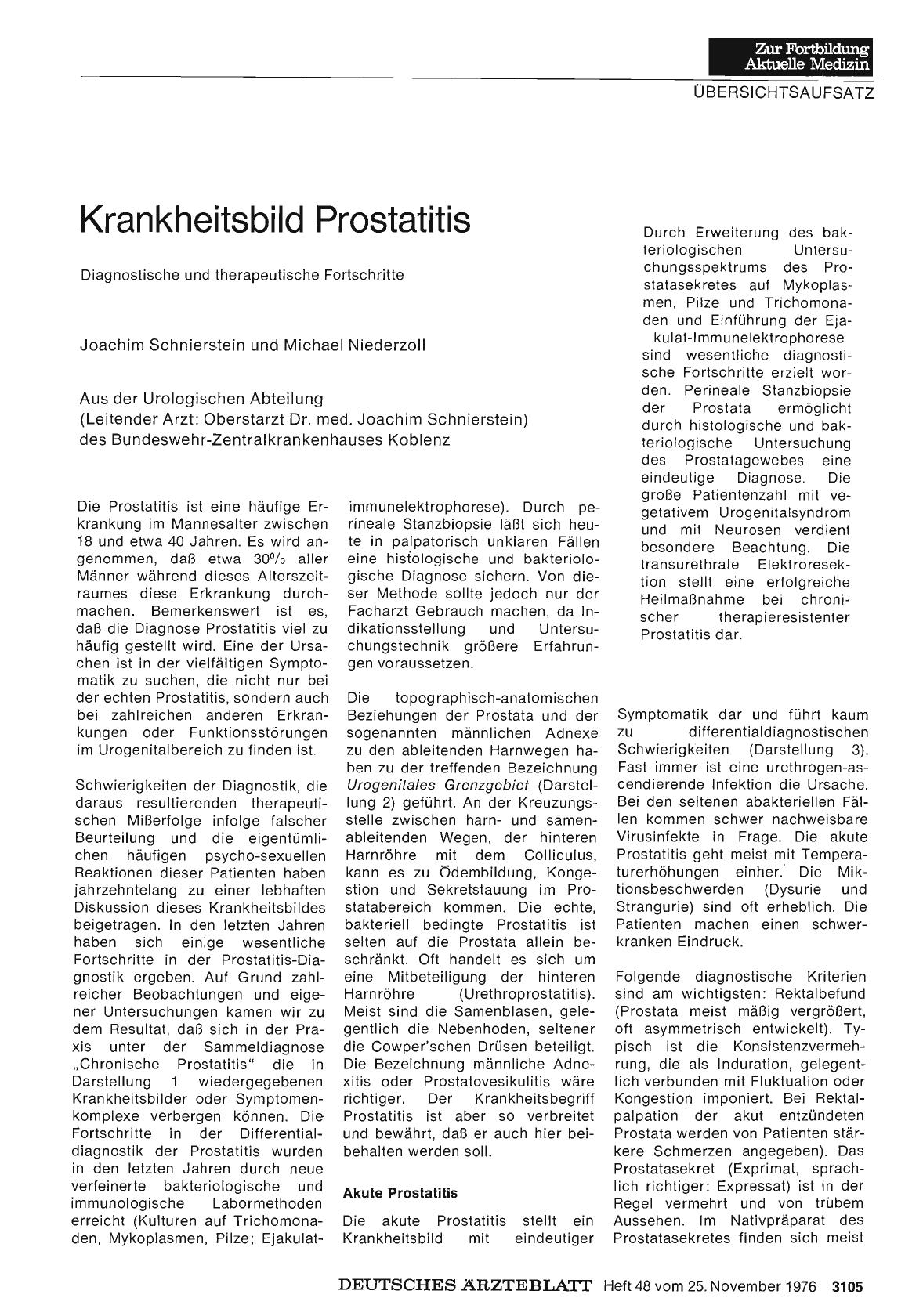 Vorschauseite 1: Krankheitsbild Prostatitis: Diagnostische und therapeutische Fortschritte