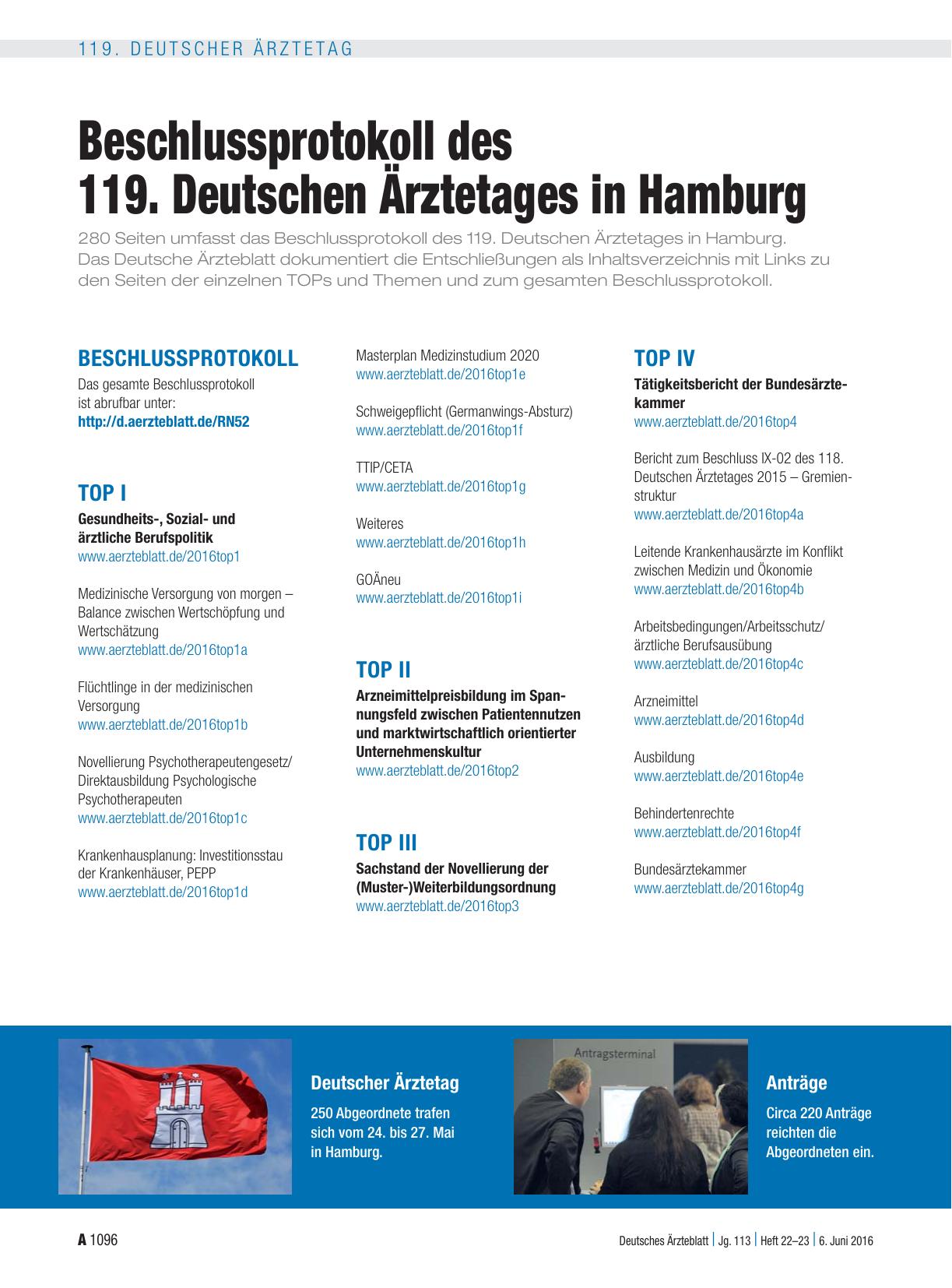 Vorschauseite 1: Beschlussprotokoll des 119. Deutschen Ärztetages in Hamburg