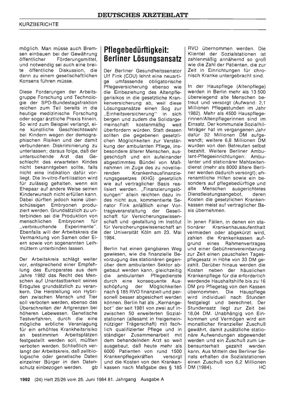 Vorschauseite 1: Pflegebedürftigkeit: Berliner Lösungsansatz