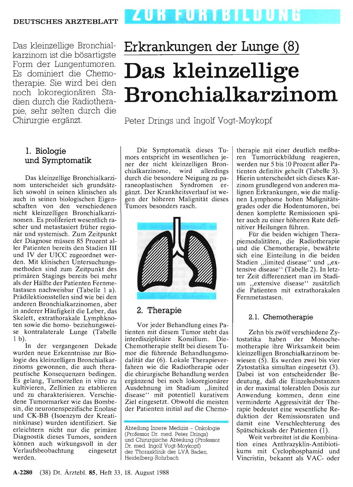 Vorschauseite 1: Erkrankungen der Lunge (8): Das kleinzellige Bronchialkarzinom