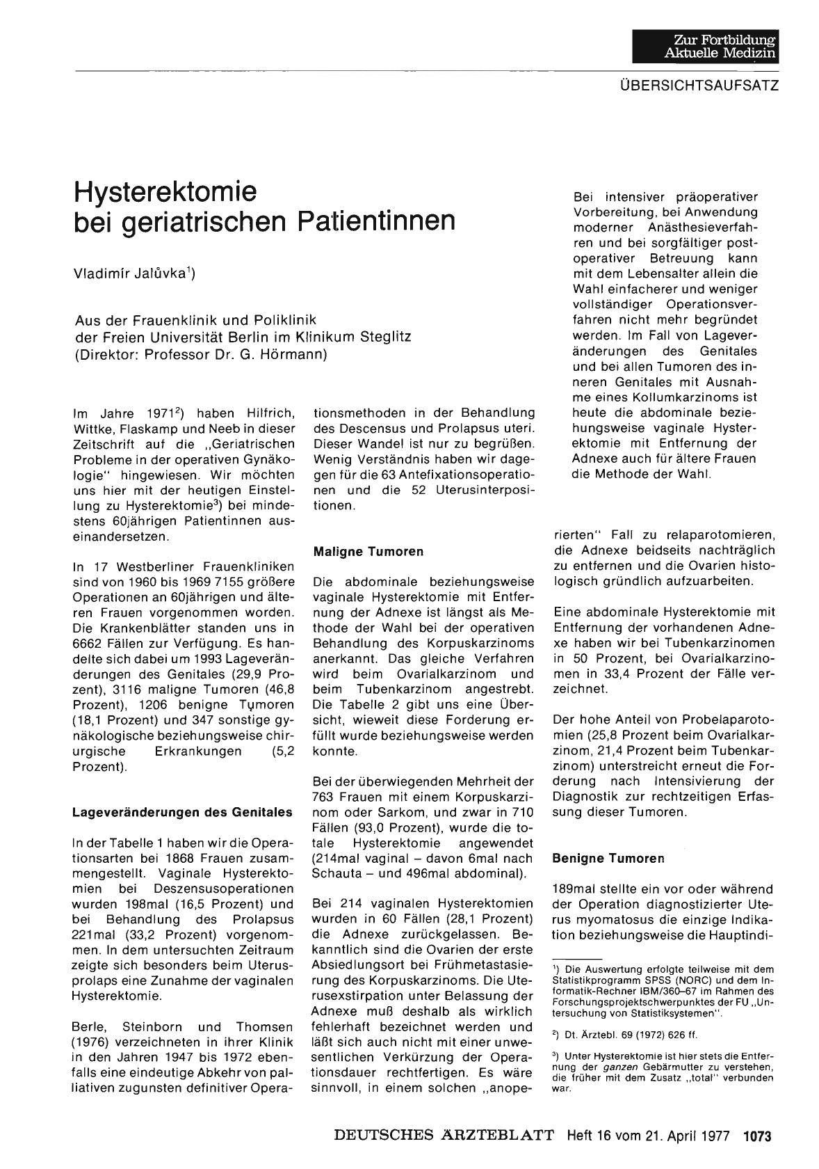Vorschauseite 1: Hysterektomie bei geriatrischen Patientinnen