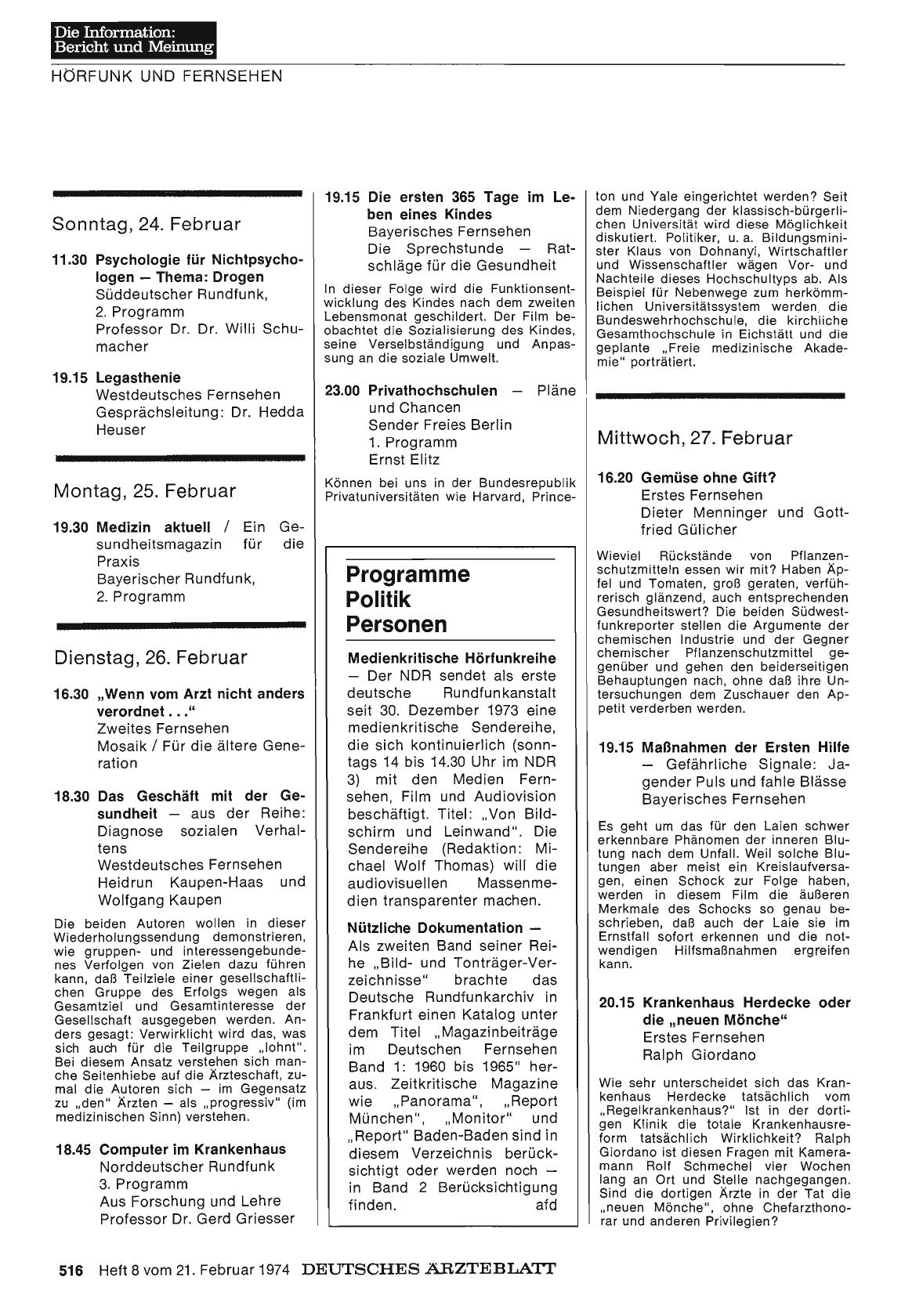 Vorschauseite 1: Programme Politik Personen