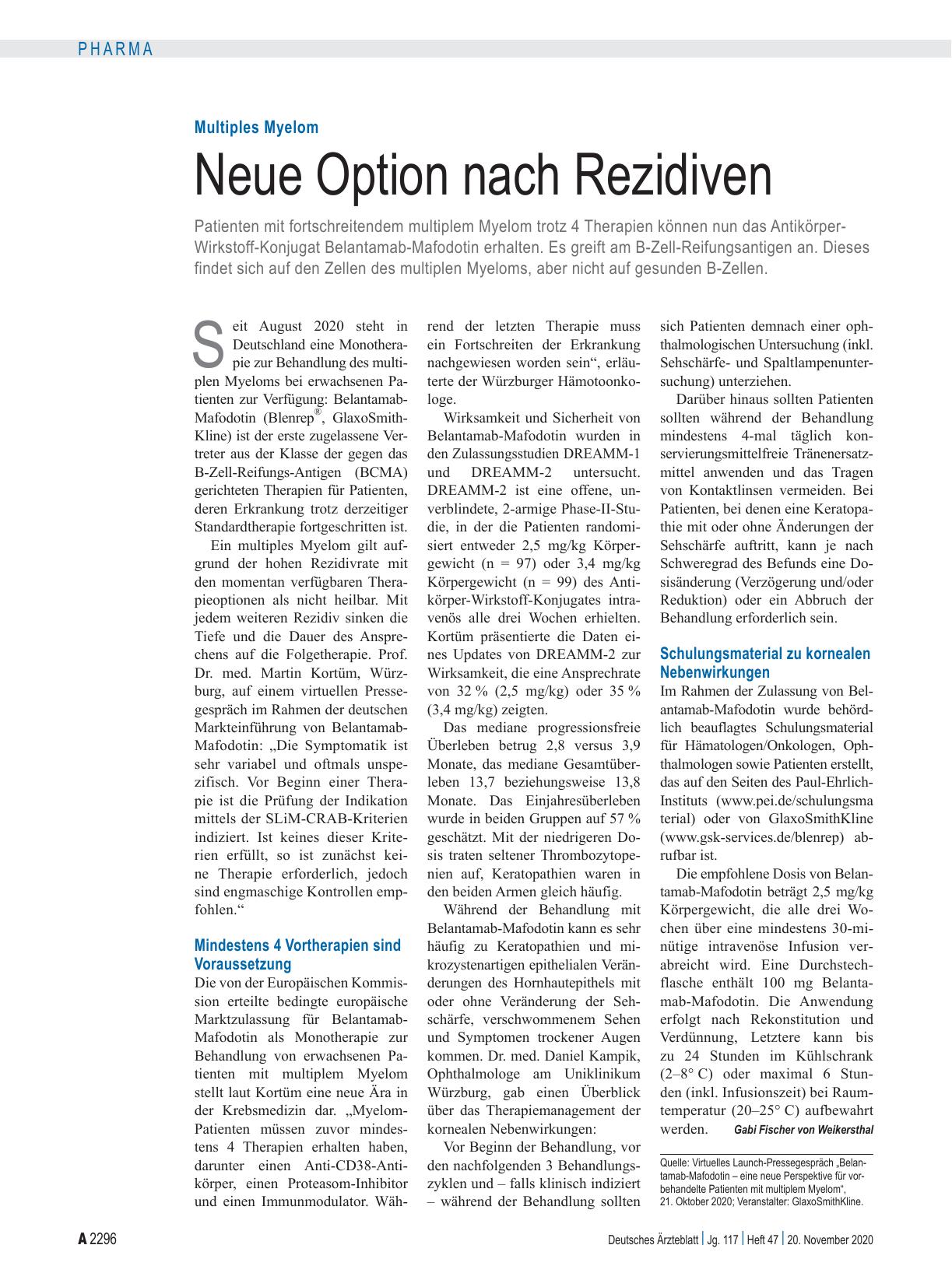 Vorschauseite 1: Multiples Myelom: Neue Option nach Rezidiven