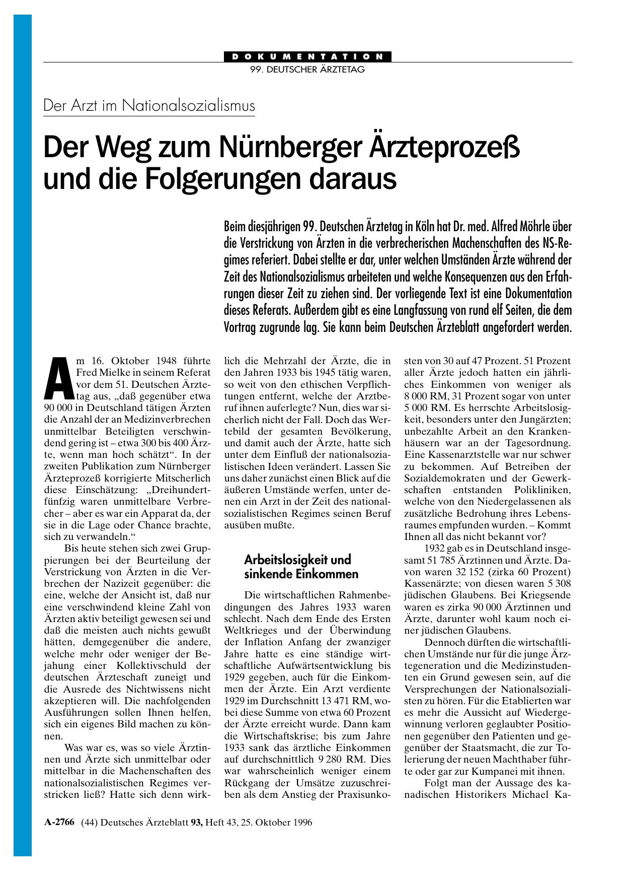 Vorschauseite 1: Der Arzt im Nationalsozialismus: Der Weg zum Nürnberger Ärzteprozeß und die Folgerungen daraus