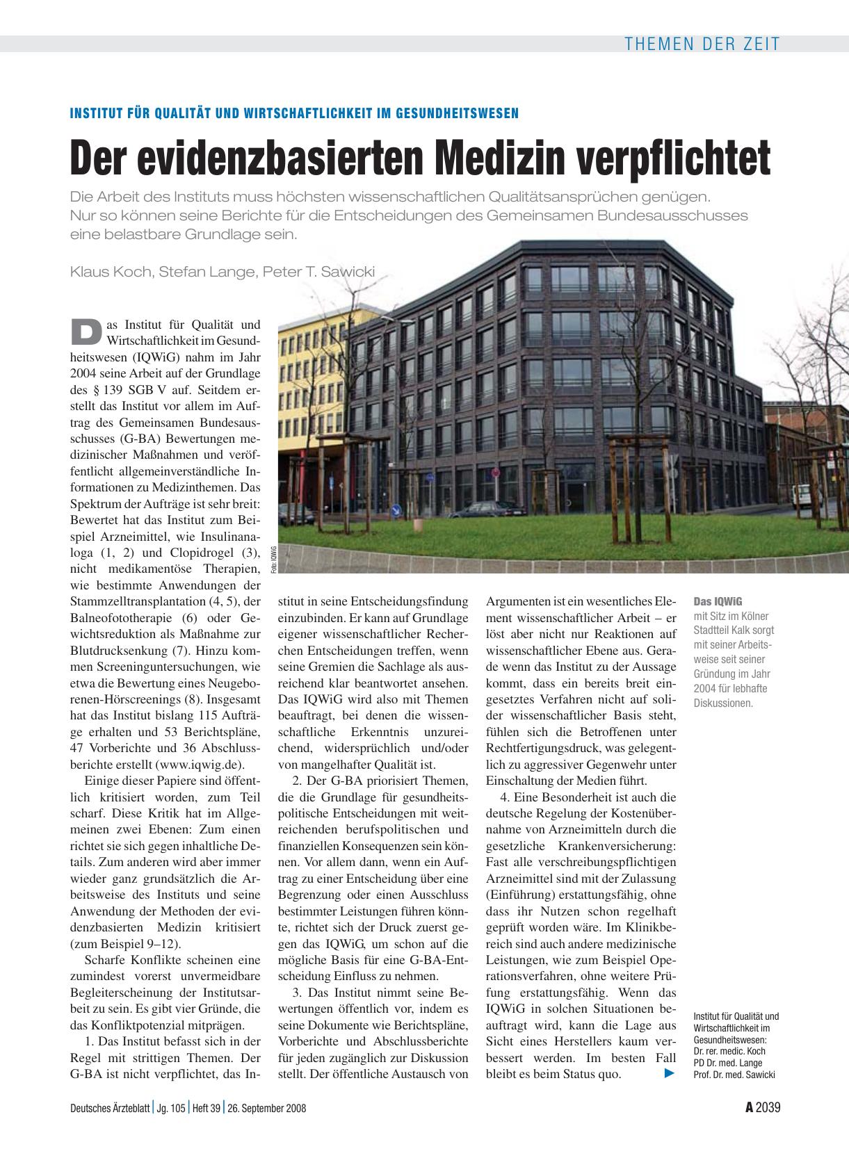 Vorschauseite 1: Institut für Qualität und Wirtschaftlichkeit im Gesundheitswesen: Der evidenzbasierten Medizin verpflichtet