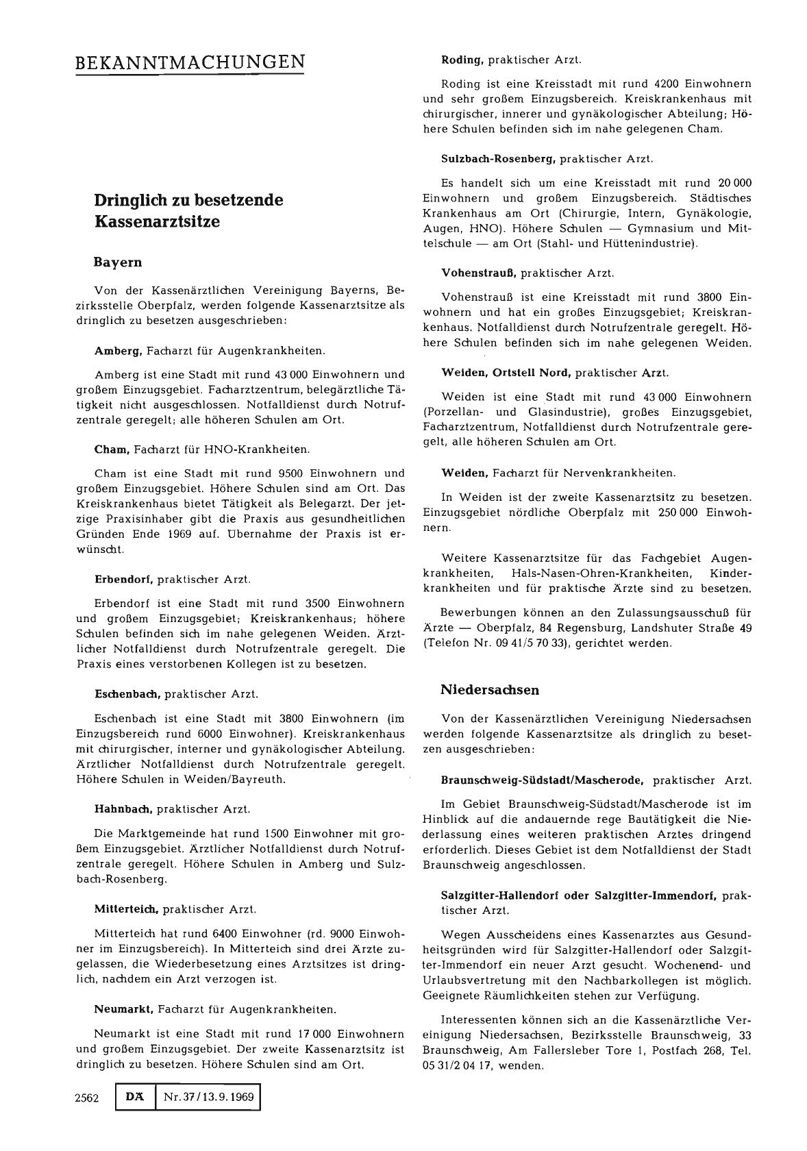 Vorschauseite 1: Dringlich zu besetzende Kassenarztsitze
