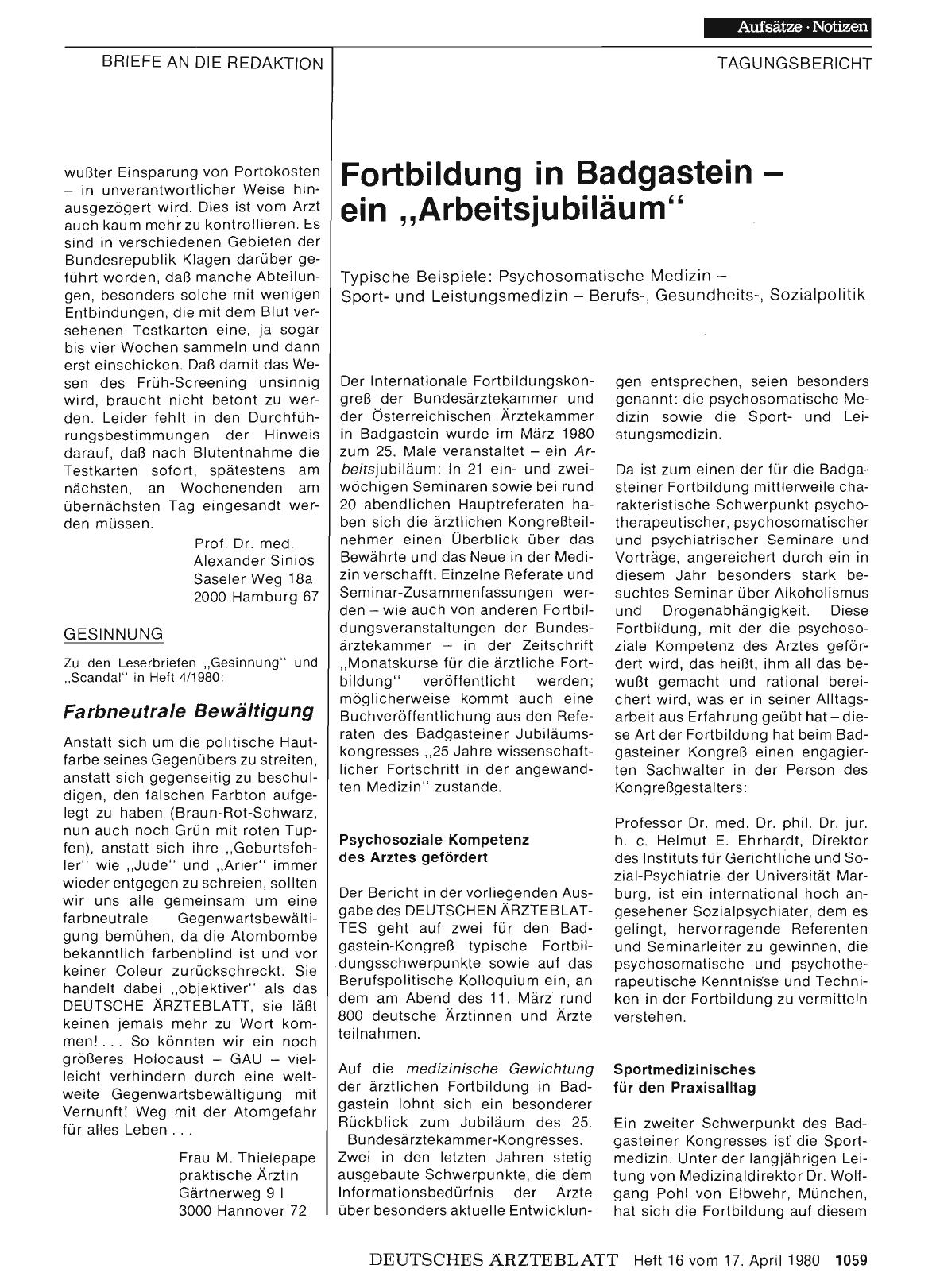 Vorschauseite 1: Fortbildung in Badgastein— ein „Arbeitsjubiläum“
