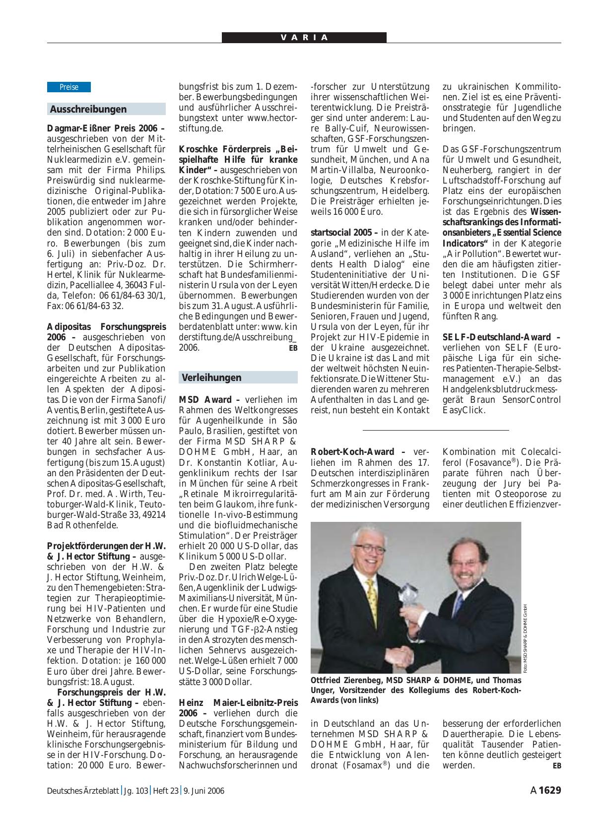 Vorschauseite 1: Verleihungen
