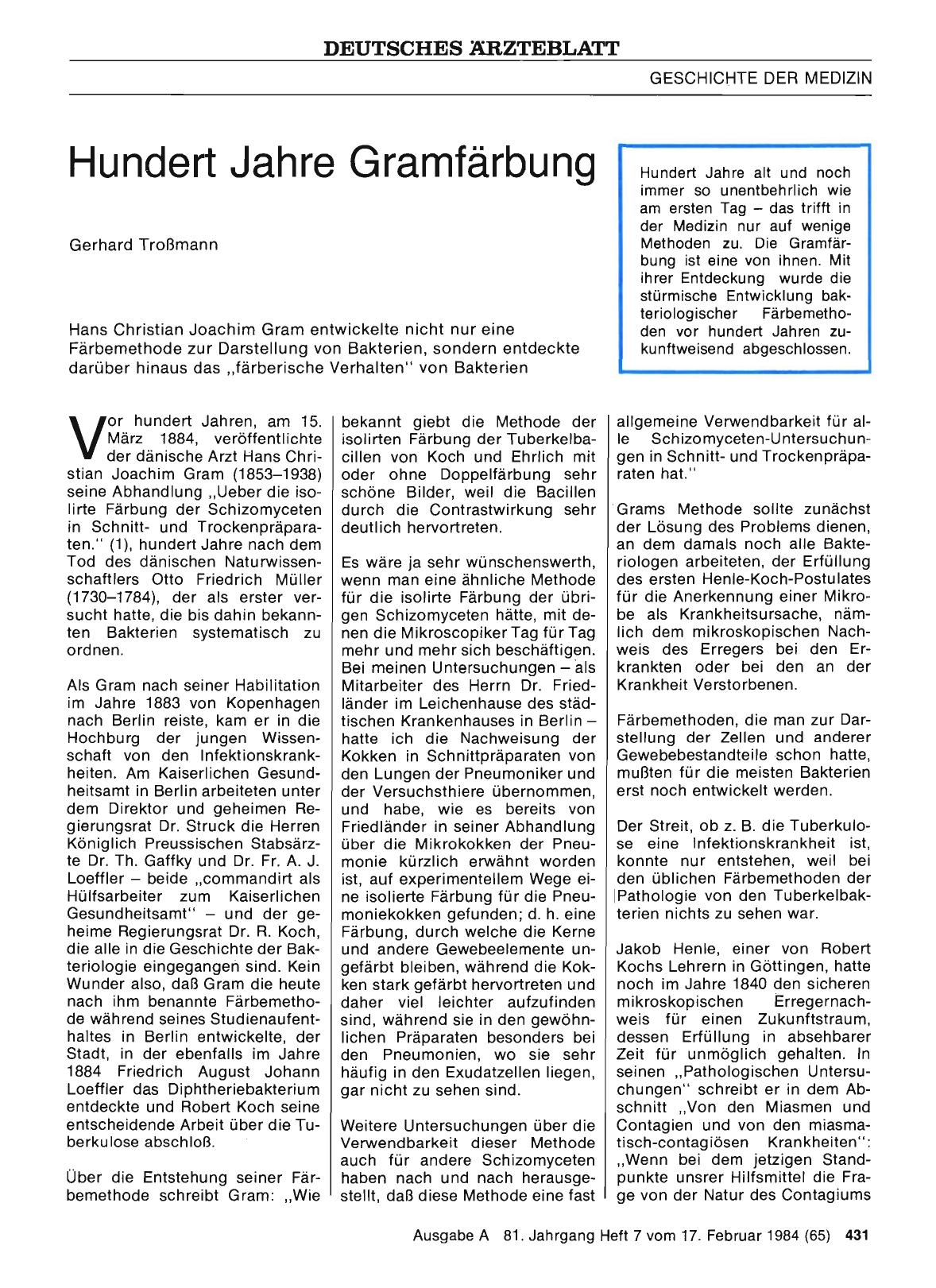 Vorschauseite 1: Hundert Jahre Gramfärbung