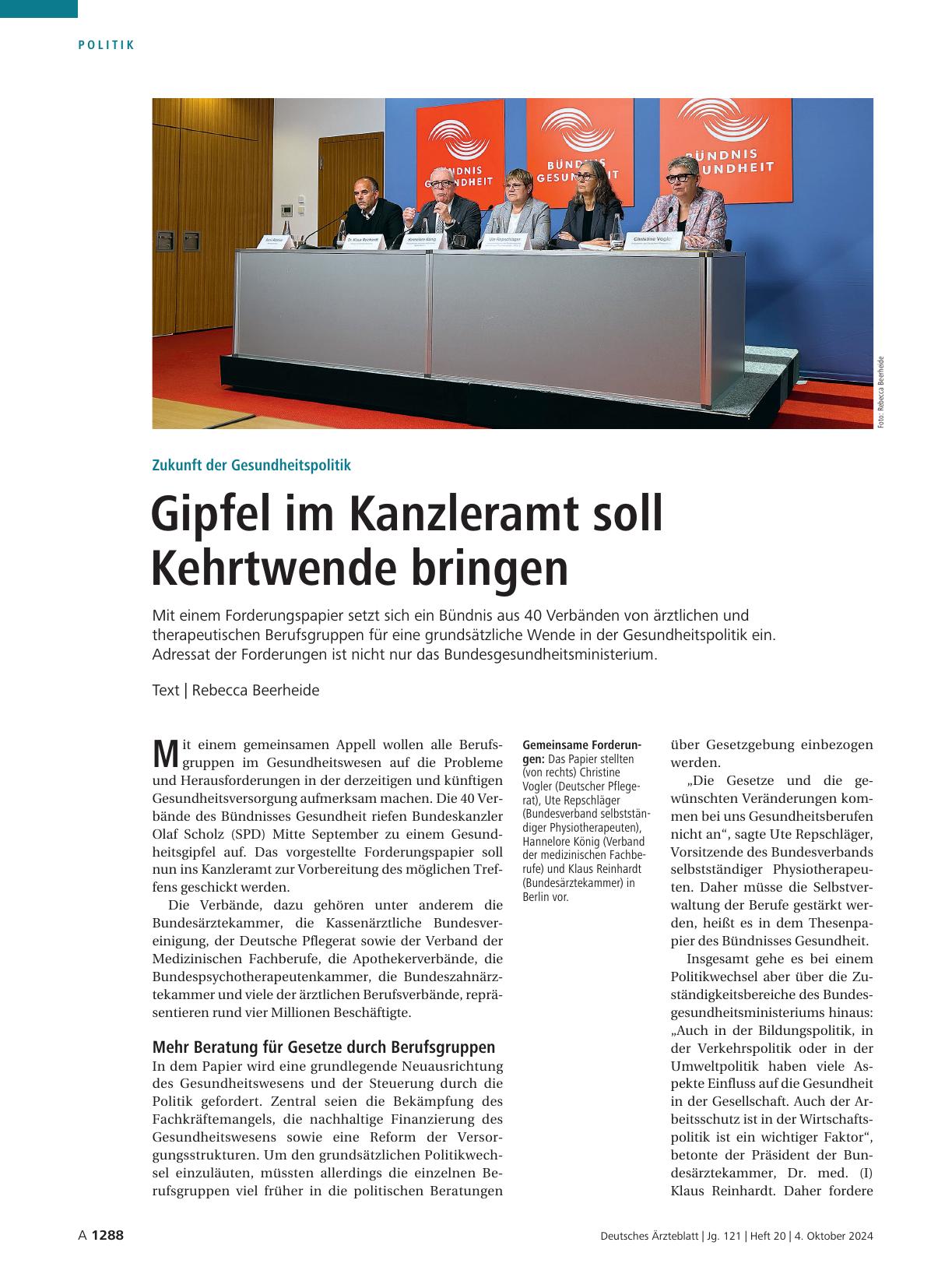 Vorschauseite 1: Zukunft der Gesundheitspolitik: Gipfel im Kanzleramt soll Kehrtwende bringen