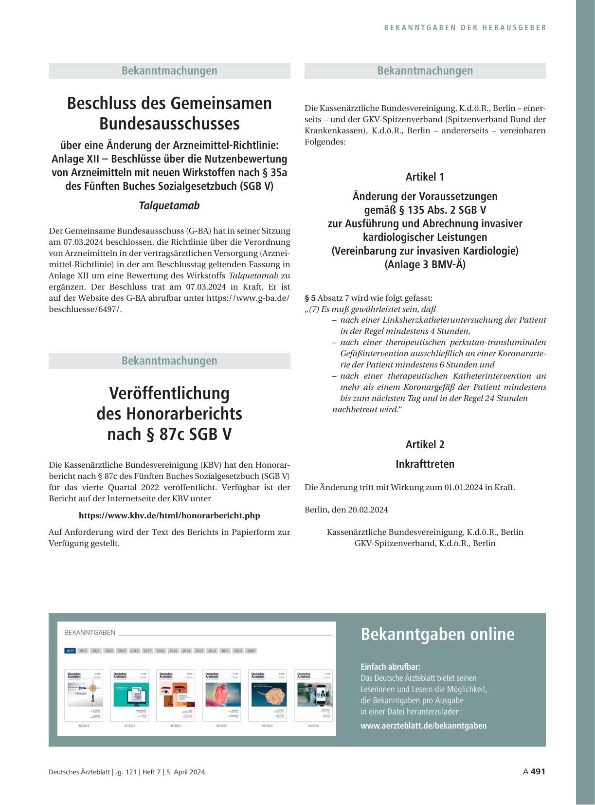 Vorschauseite 1: Veröffentlichung des Honorarberichts nach § 87c SGB V