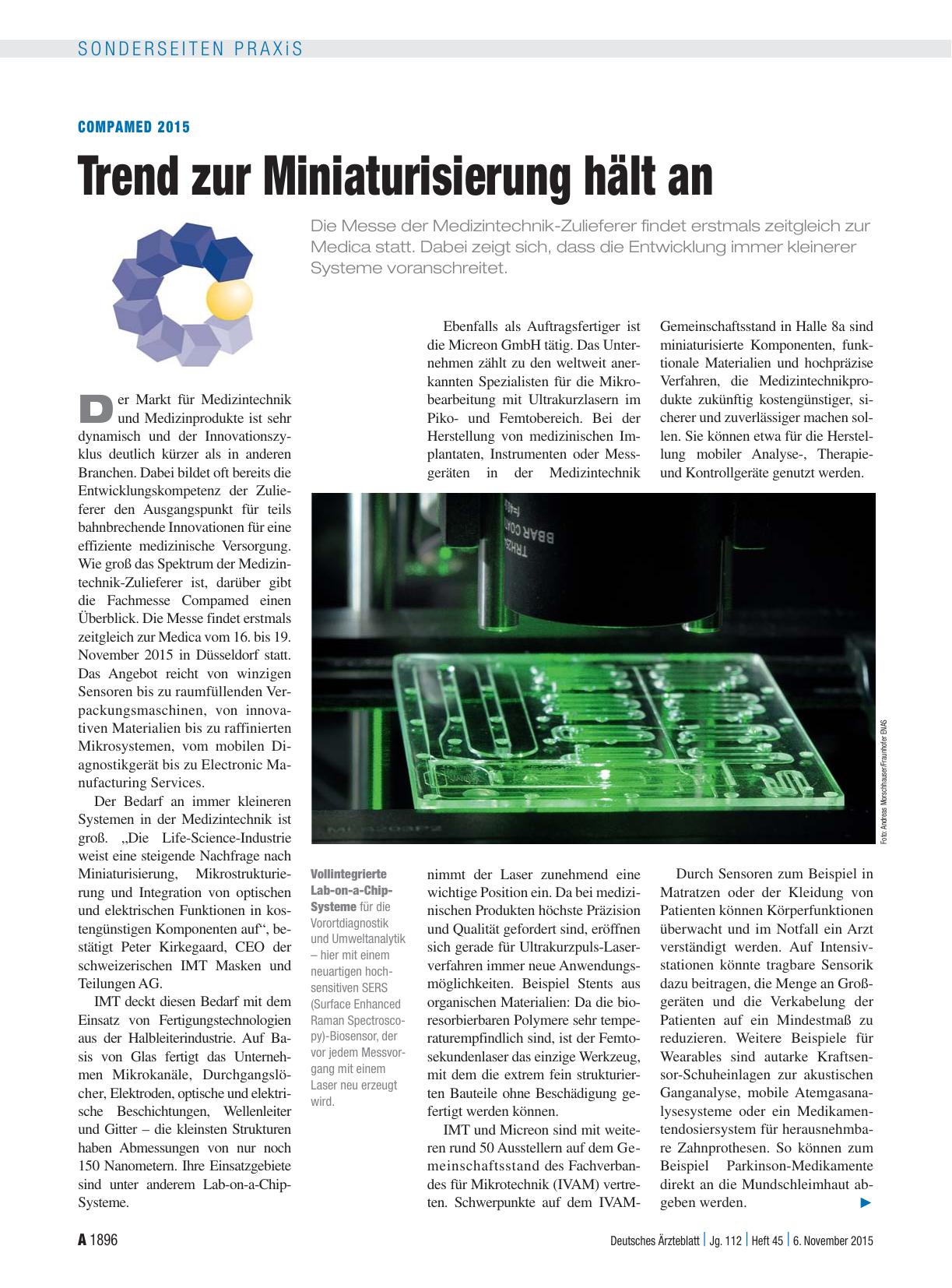 Vorschauseite 1: COMPAMED 2015: Trend zur Miniaturisierung hält an