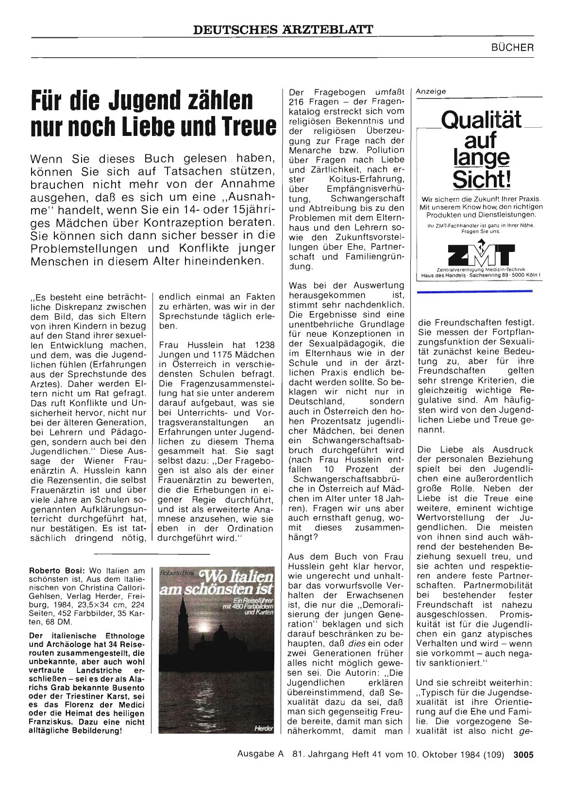 Vorschauseite 1: Für die Jugend zählen nur noch Liebe und Treue