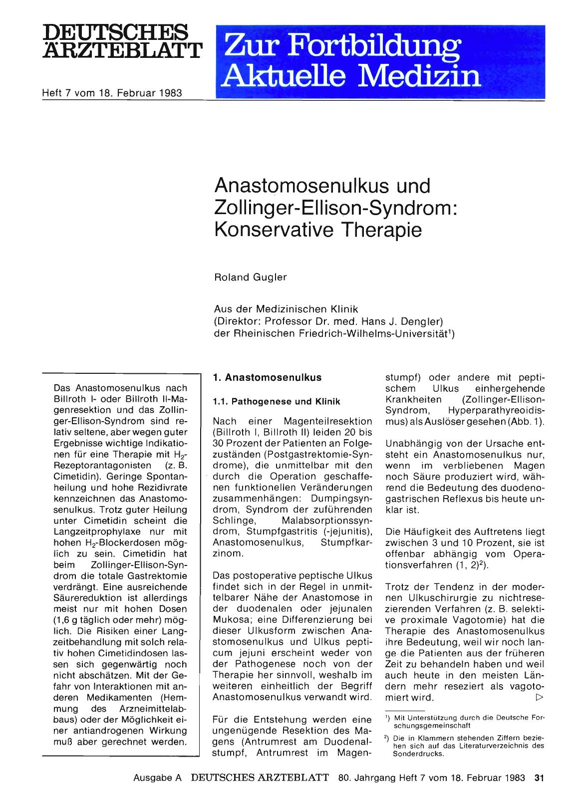 Vorschauseite 1: Anastomosenulkus und Zollinger-Ellison-Syndrom: Konservative Therapie