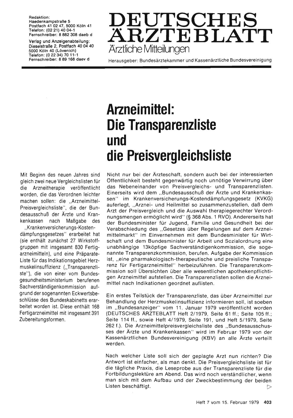 Vorschauseite 1: Arzneimittel: Die Transparenzliste und die Preisvergleichsliste