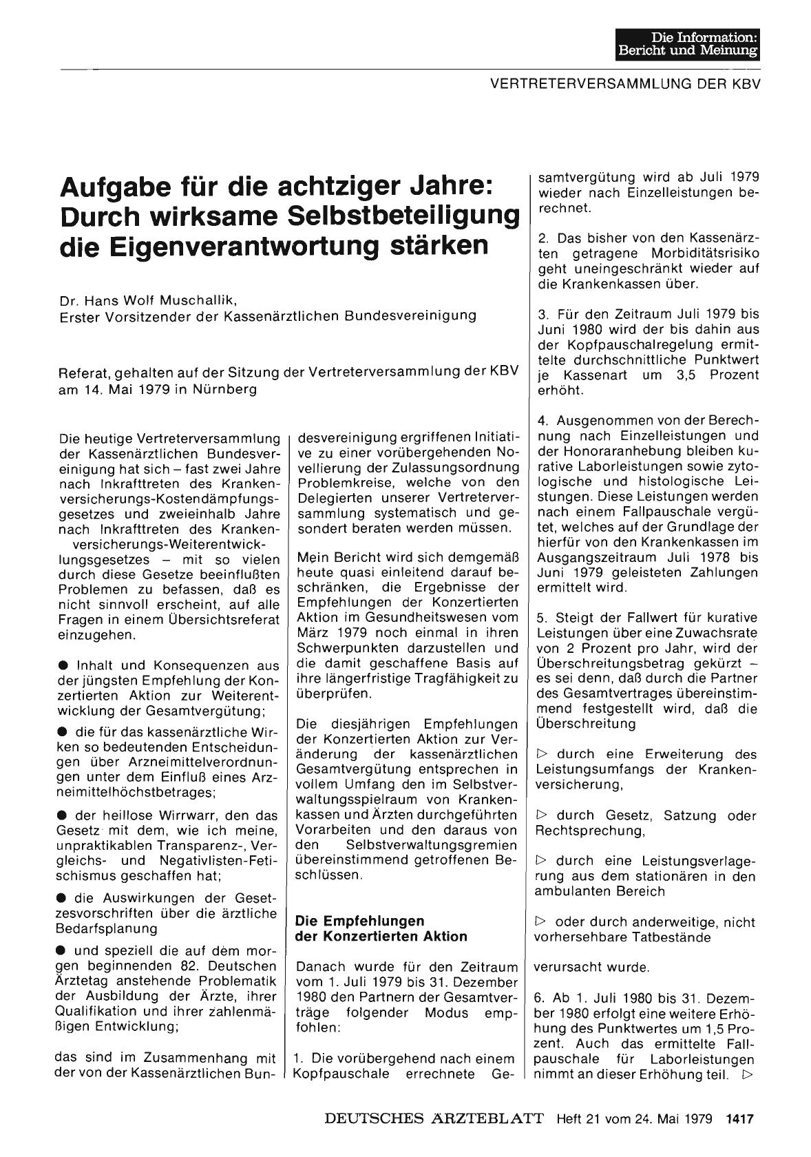 Vorschauseite 1: Aufgabe für die achtziger Jahre: Durch wirksame Selbstbeteiligung die Eigenverantwortung stärken