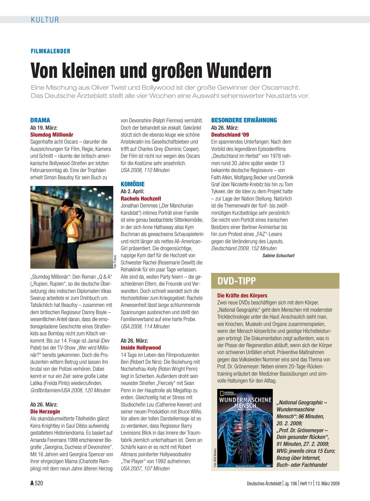 Vorschauseite 1: Filmkalender: Von kleinen und großen Wundern
