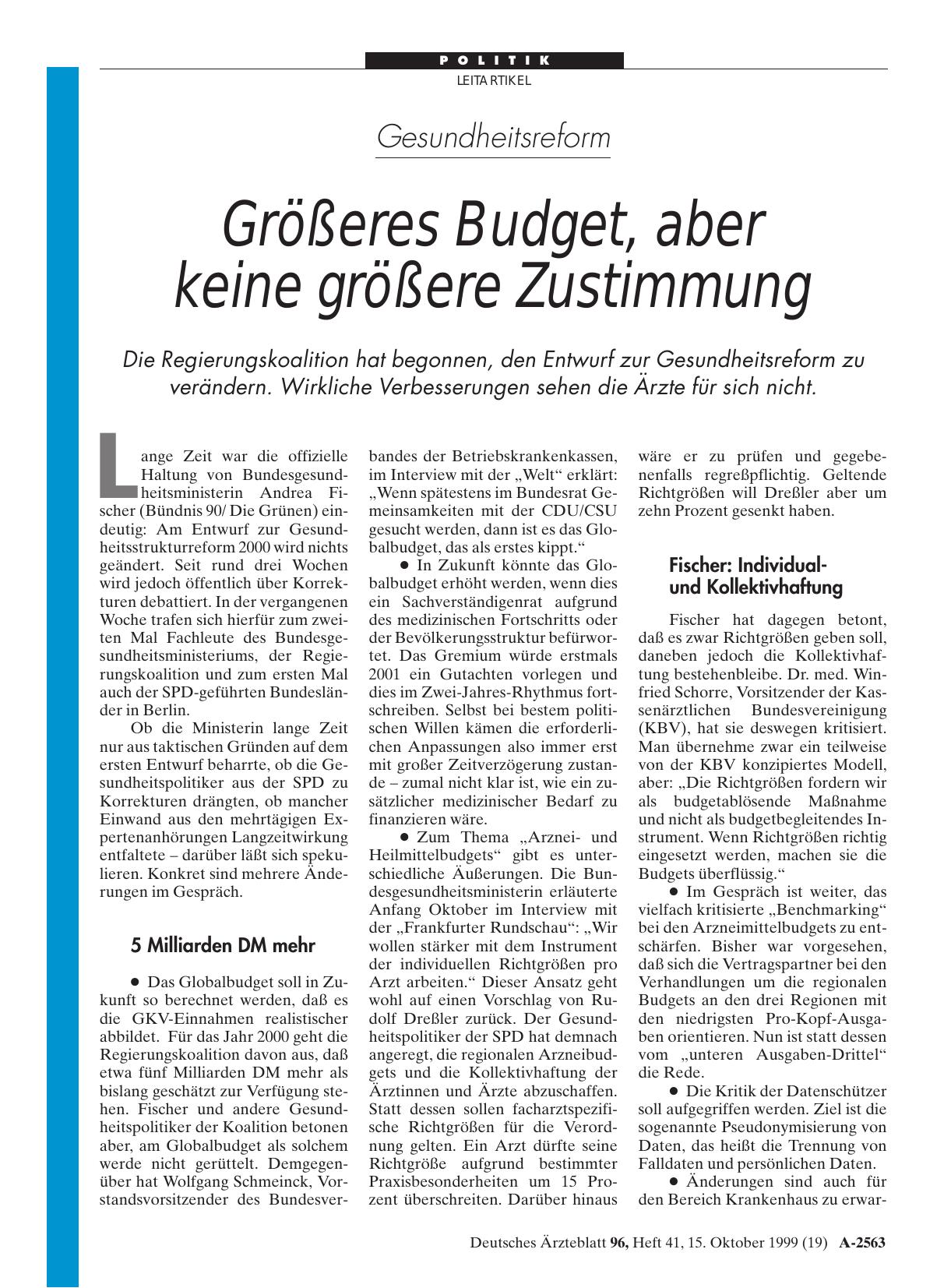 Vorschauseite 1: Gesundheitsreform: Größeres Budget, aber keine größere Zustimmung