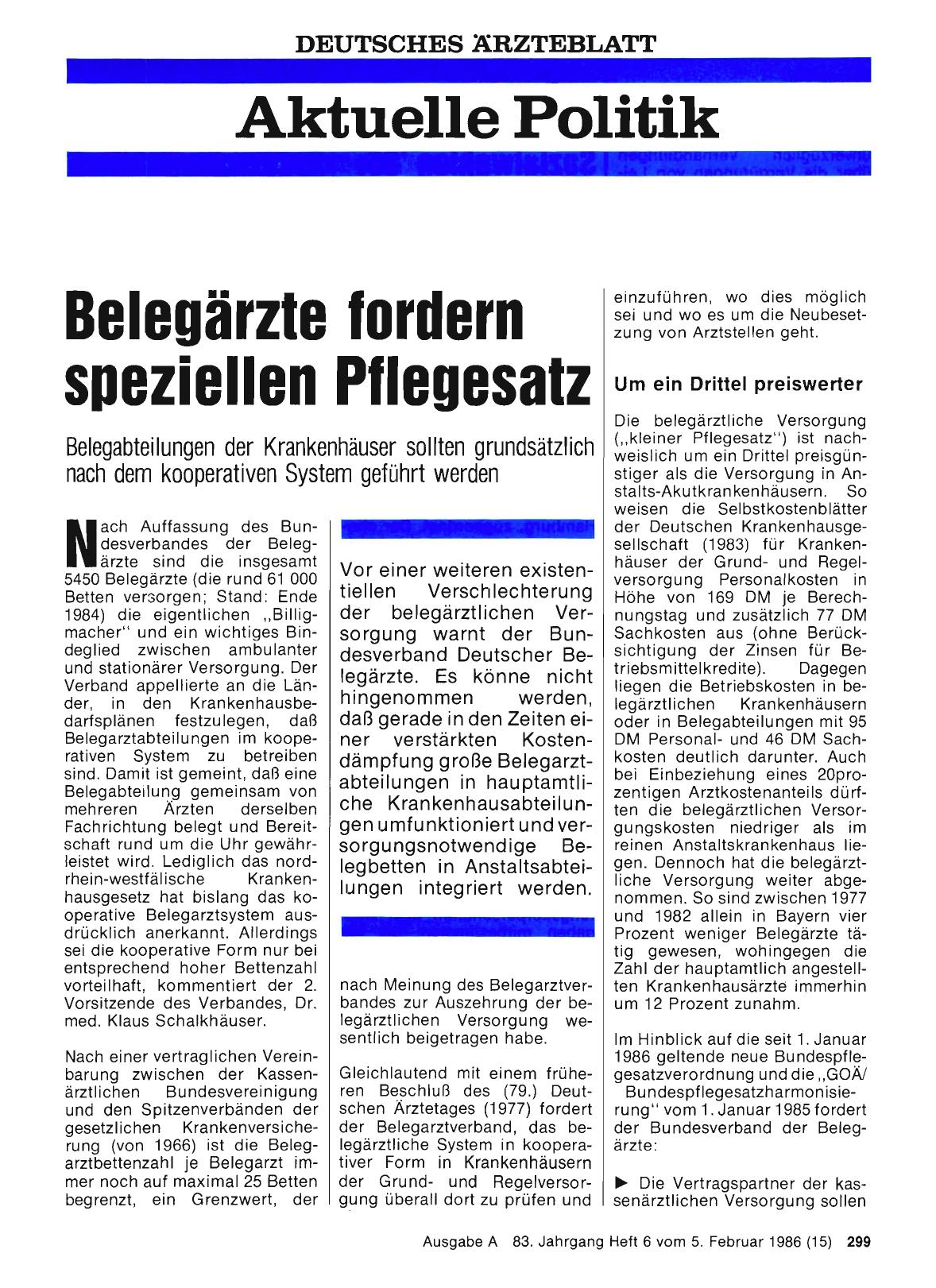 Vorschauseite 1: Belegärzte fordern speziellen Pflegesatz