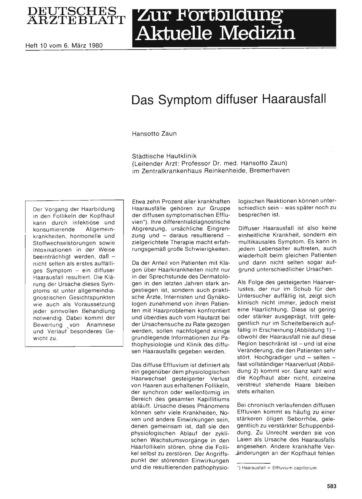 Vorschauseite 1: Das Symptom diffuser Haarausfall