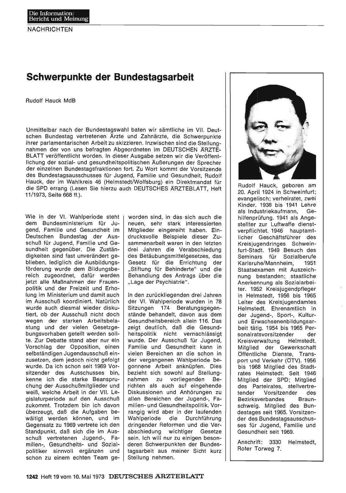 Vorschauseite 1: Schwerpunkte der Bundestagsarbeit