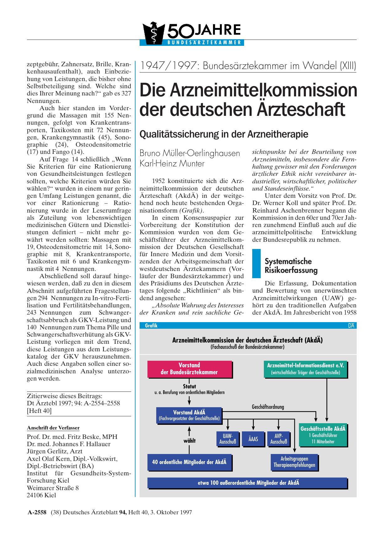 Vorschauseite 1: 1947/1997 – Bundesärztekammer im Wandel (XIII): Die Arzneimittelkommission der deutschen Ärzteschaft