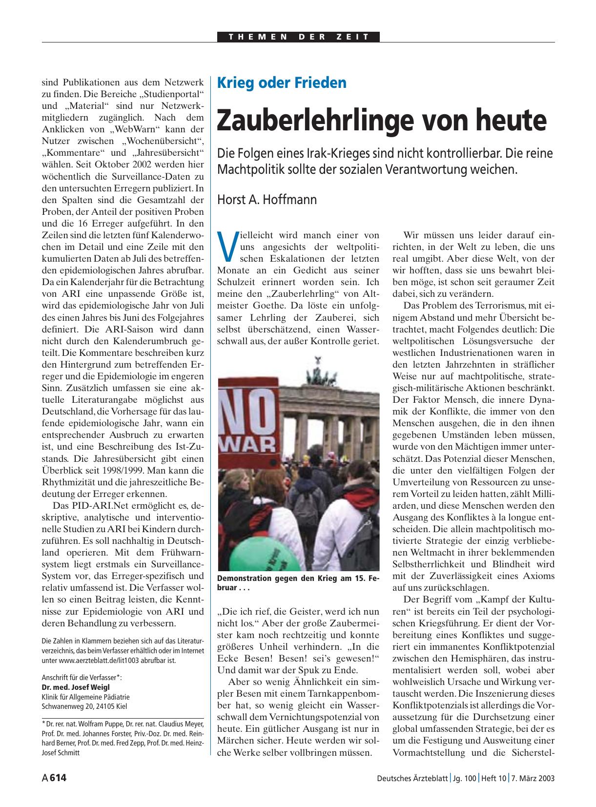 Vorschauseite 1: Krieg oder Frieden: Zauberlehrlinge von heute