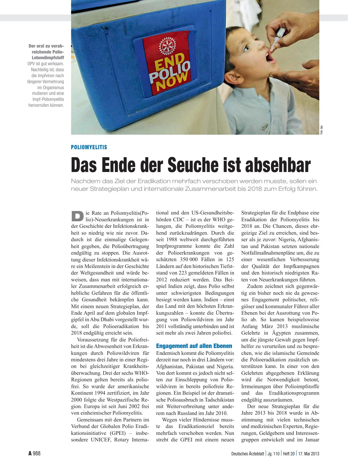 Vorschauseite 1: Poliomyelitis: Das Ende der Seuche ist absehbar