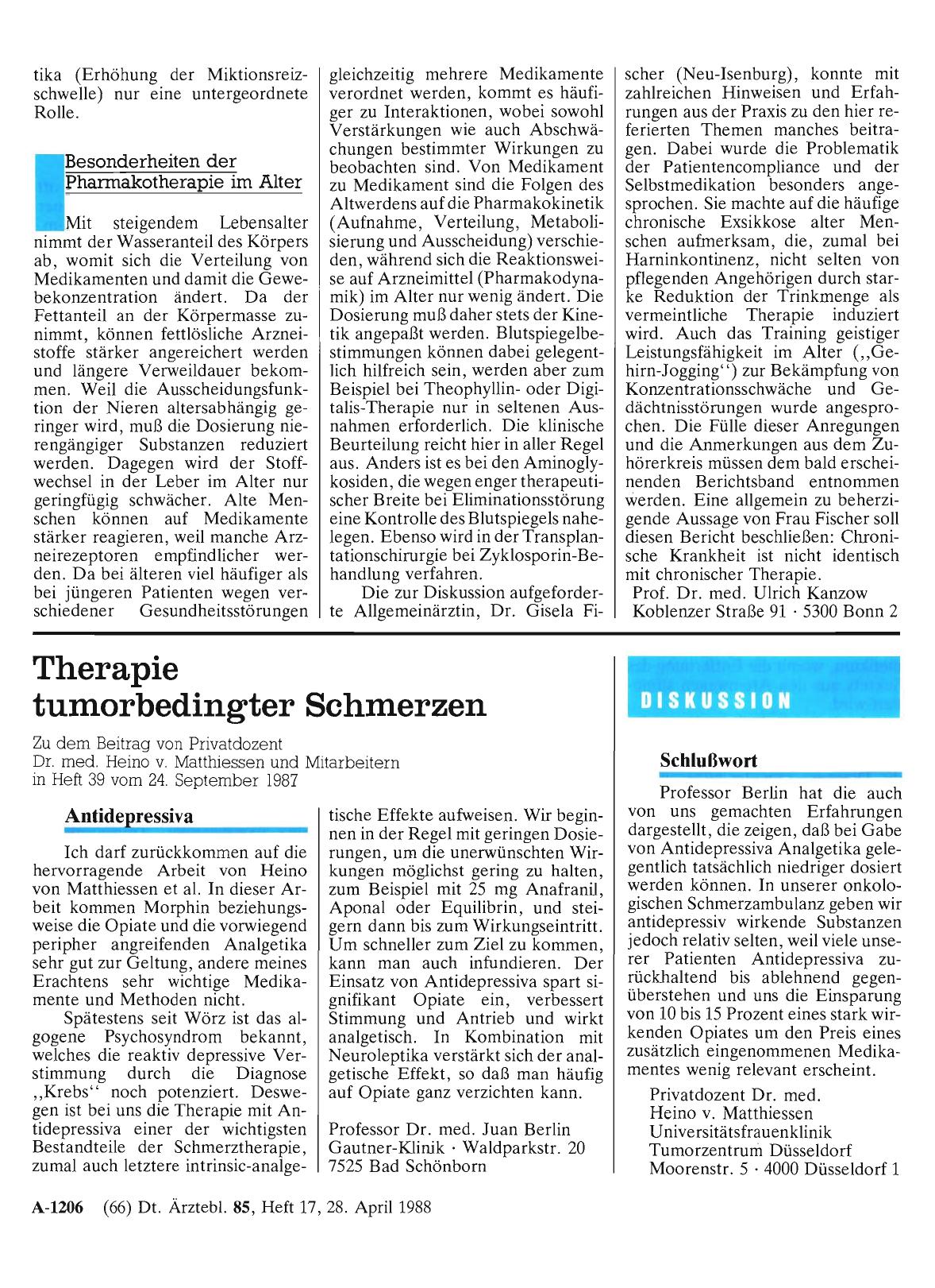 Vorschauseite 1: Therapie tumorbedingter Schmerzen: Schlußwort