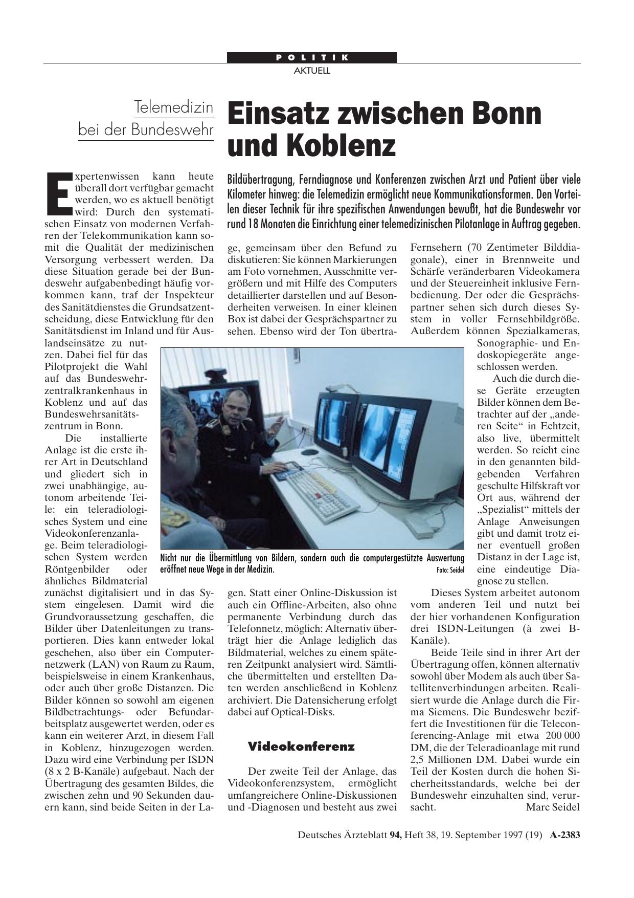 Vorschauseite 1: Telemedizin bei der Bundeswehr: Einsatz zwischen Bonn und Koblenz