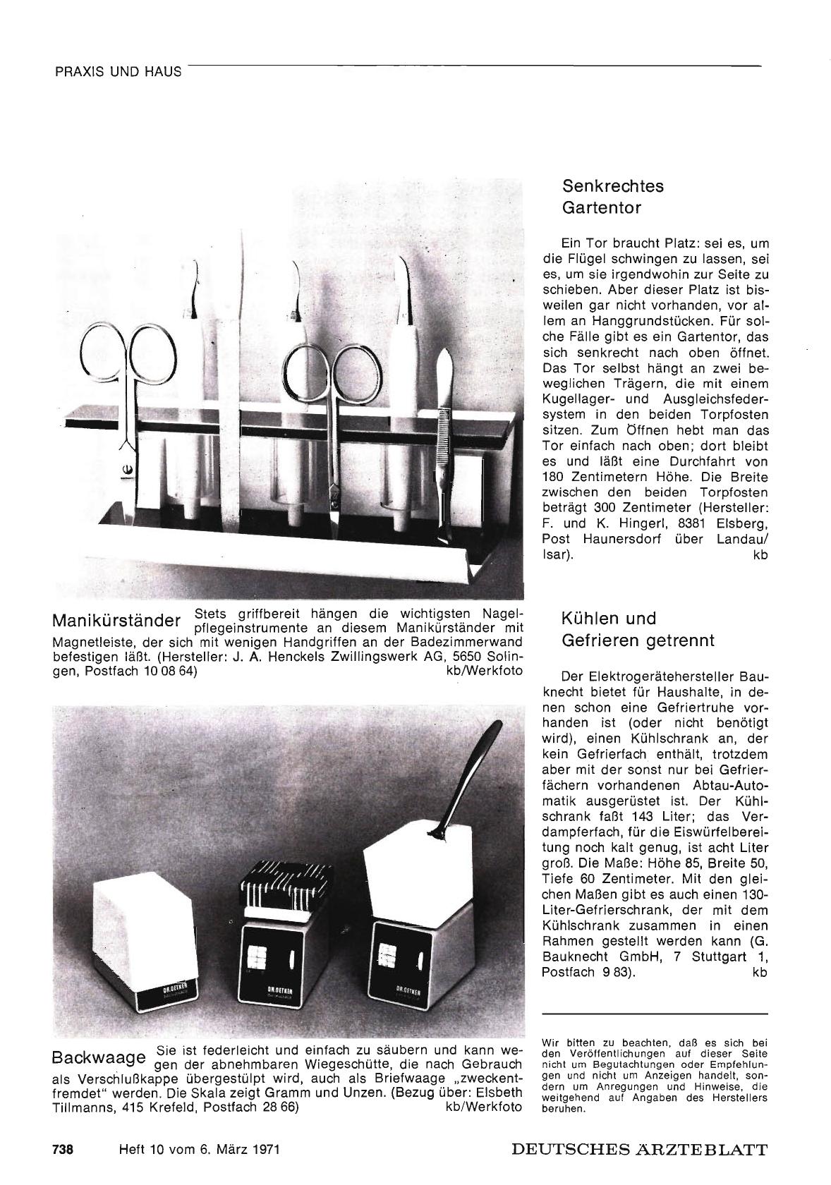 Vorschauseite 1: Senkrechtes Gartentor / Manikürständer / Backwaage / Kühlen und Gefrieren getrennt